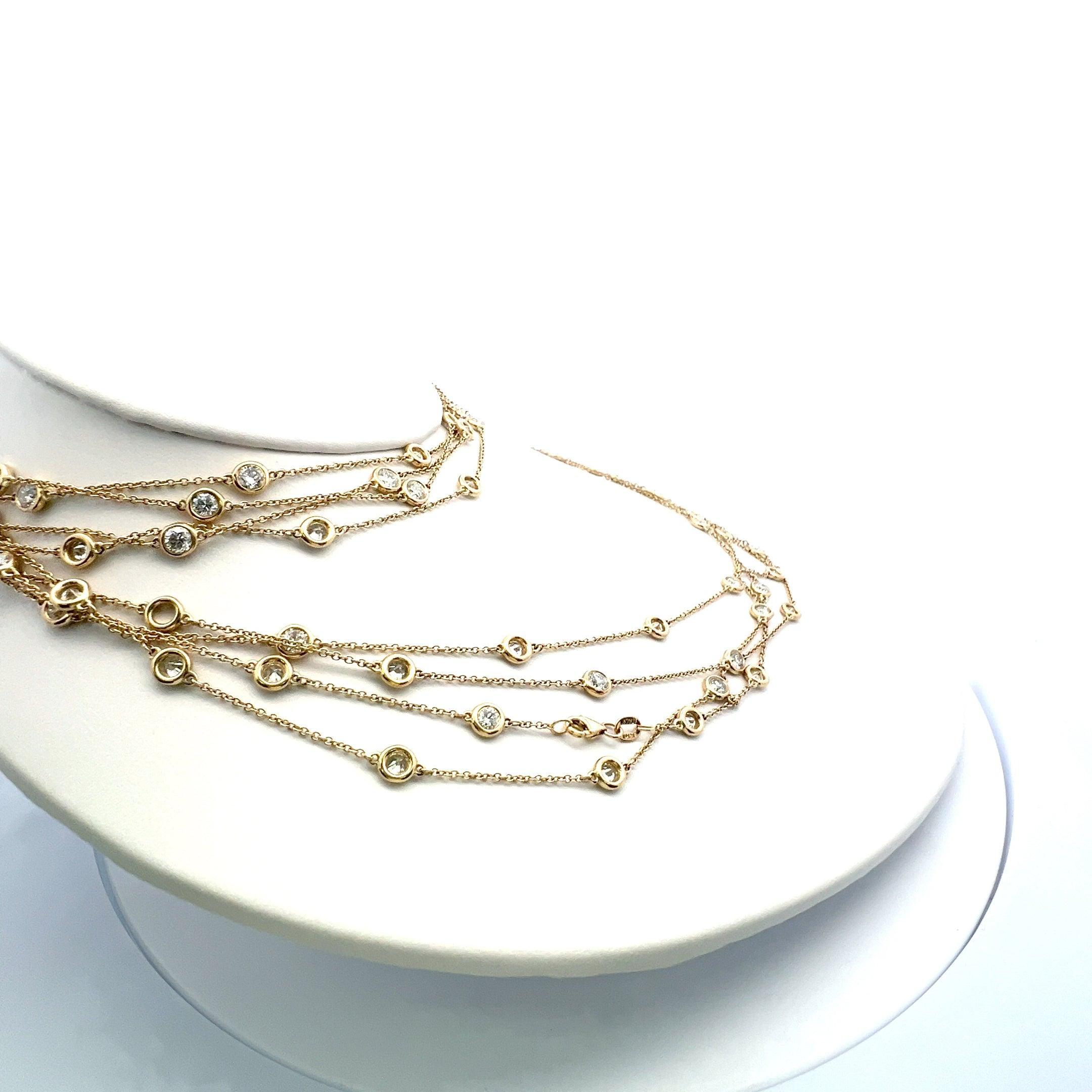 Taglio brillante 14,26 carati di diamante rotondo Brilliante in oro giallo 14K Collana di diamanti da giardino in vendita