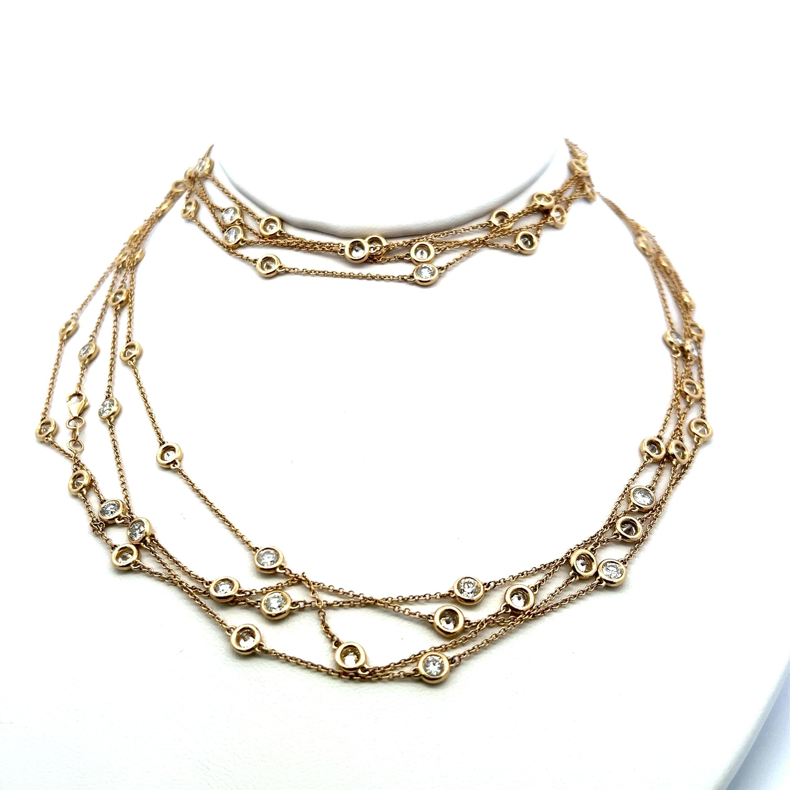 14,26 carati di diamante rotondo Brilliante in oro giallo 14K Collana di diamanti da giardino In condizioni Nuovo in vendita a New York, NY
