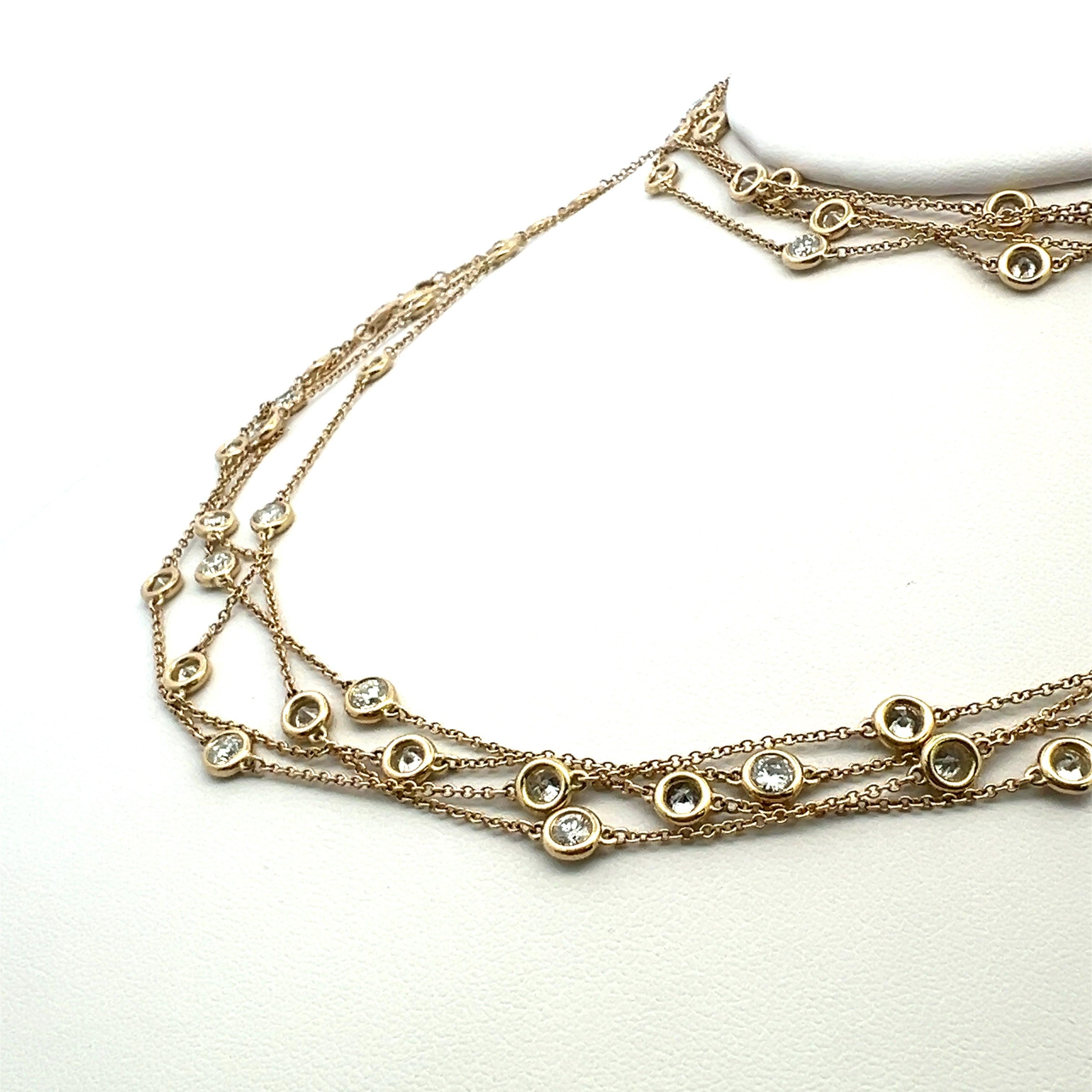 14,26 carati di diamante rotondo Brilliante in oro giallo 14K Collana di diamanti da giardino in vendita 3