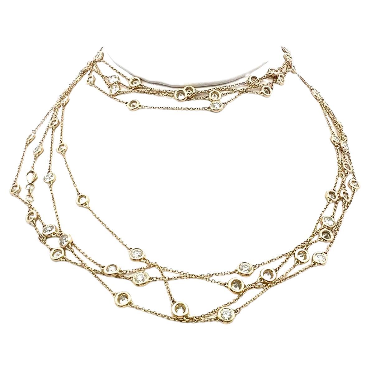 14.26 Quilates Diamante Brillante Redondo Oro Amarillo de 14K Collar de Diamantes por Yardas