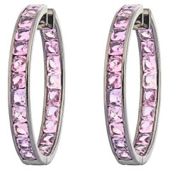 14.28 Carats Pink Sapphire Hoop Earrings in Art-Deco Style