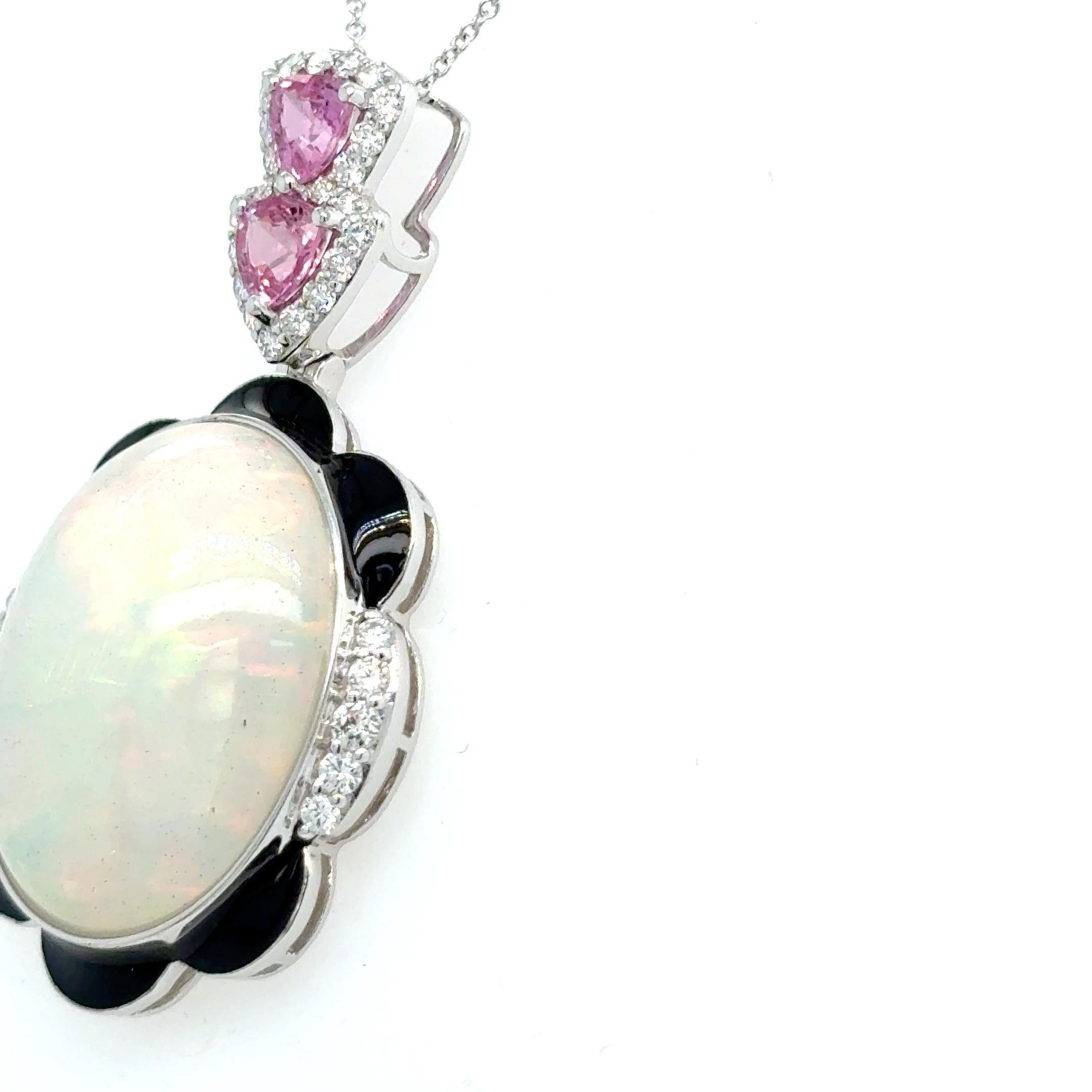14,29 Karat Opal Pink Saphir Diamant-Anhänger Halskette im Angebot 4
