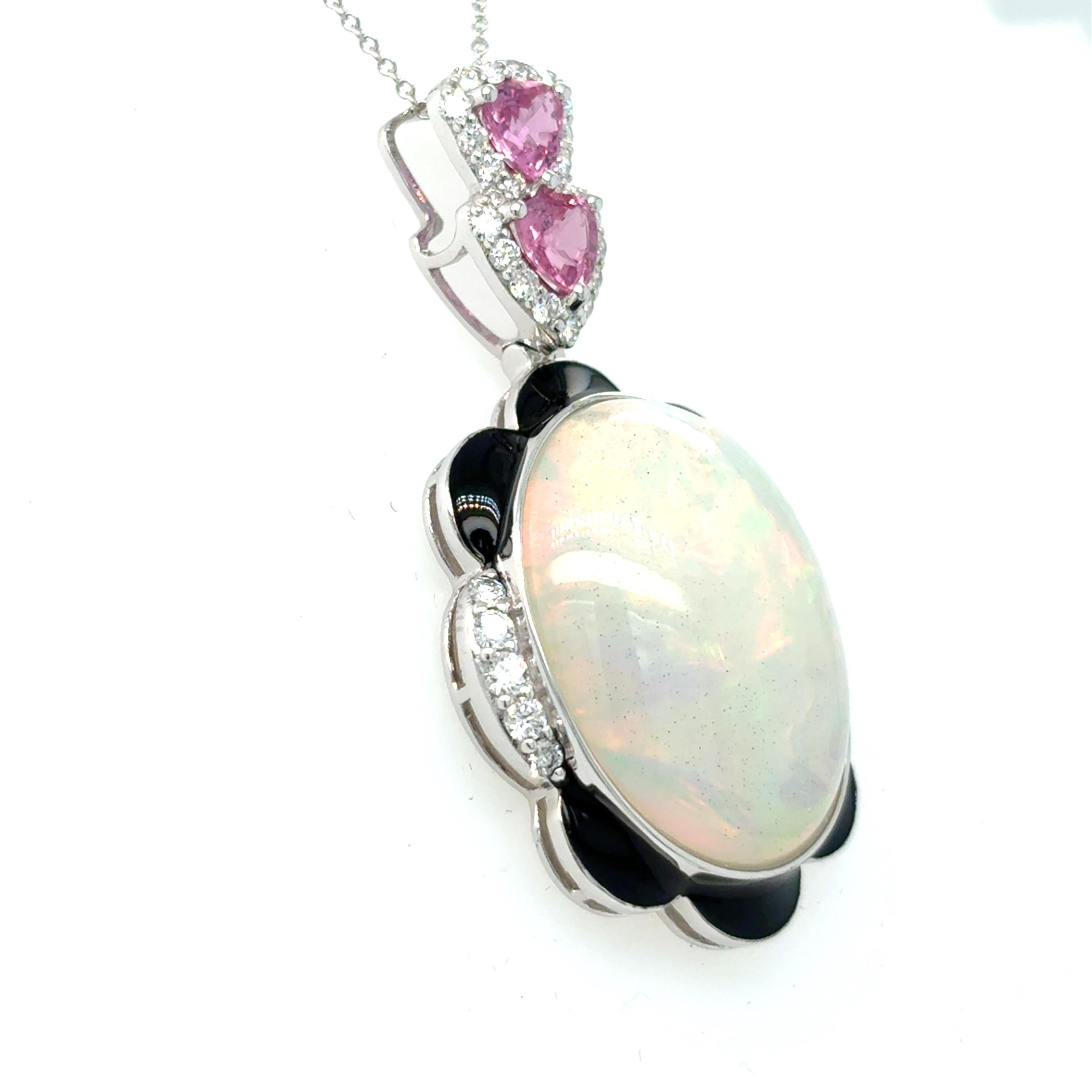 14,29 Karat Opal Pink Saphir Diamant-Anhänger Halskette im Angebot 5