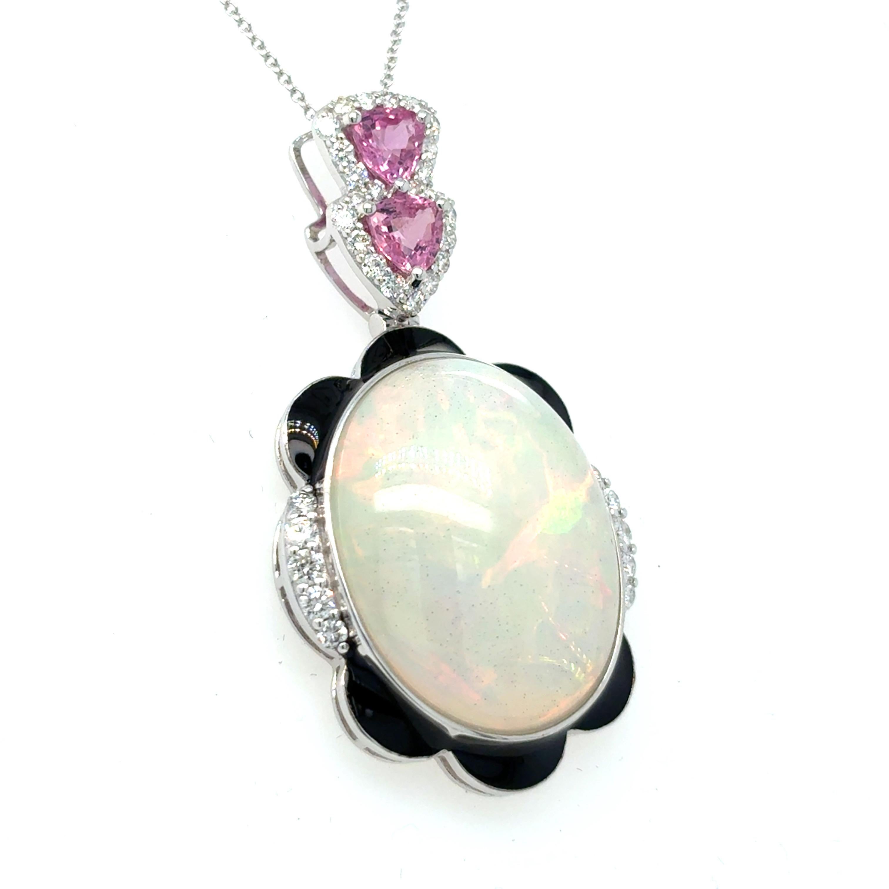 14,29 Karat Opal Pink Saphir Diamant-Anhänger Halskette im Angebot 6