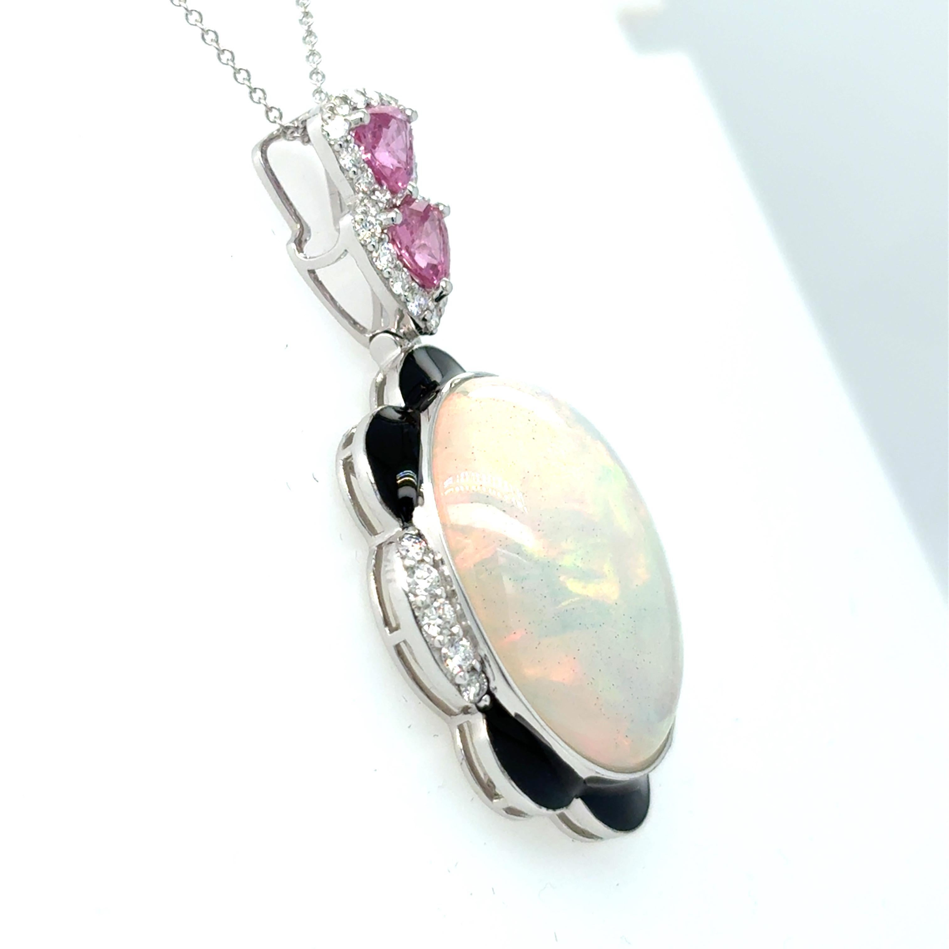 14,29 Karat Opal Pink Saphir Diamant-Anhänger Halskette (Kunsthandwerker*in) im Angebot