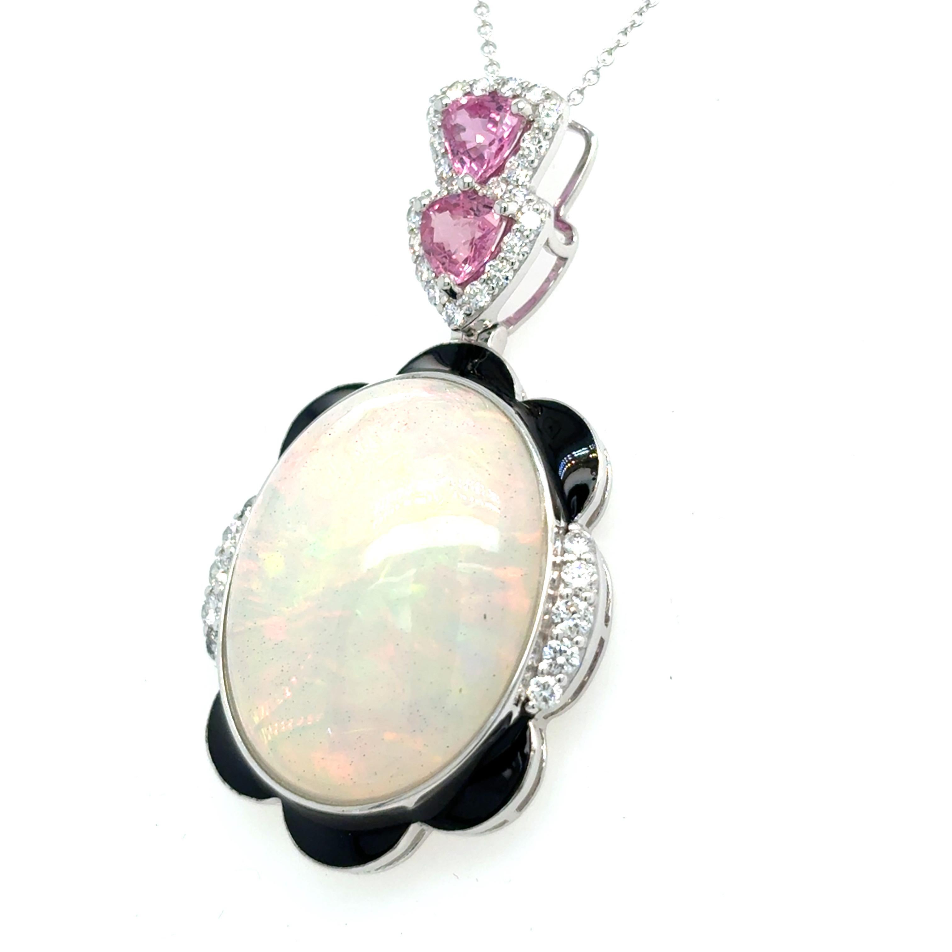 14,29 Karat Opal Pink Saphir Diamant-Anhänger Halskette (Cabochon) im Angebot