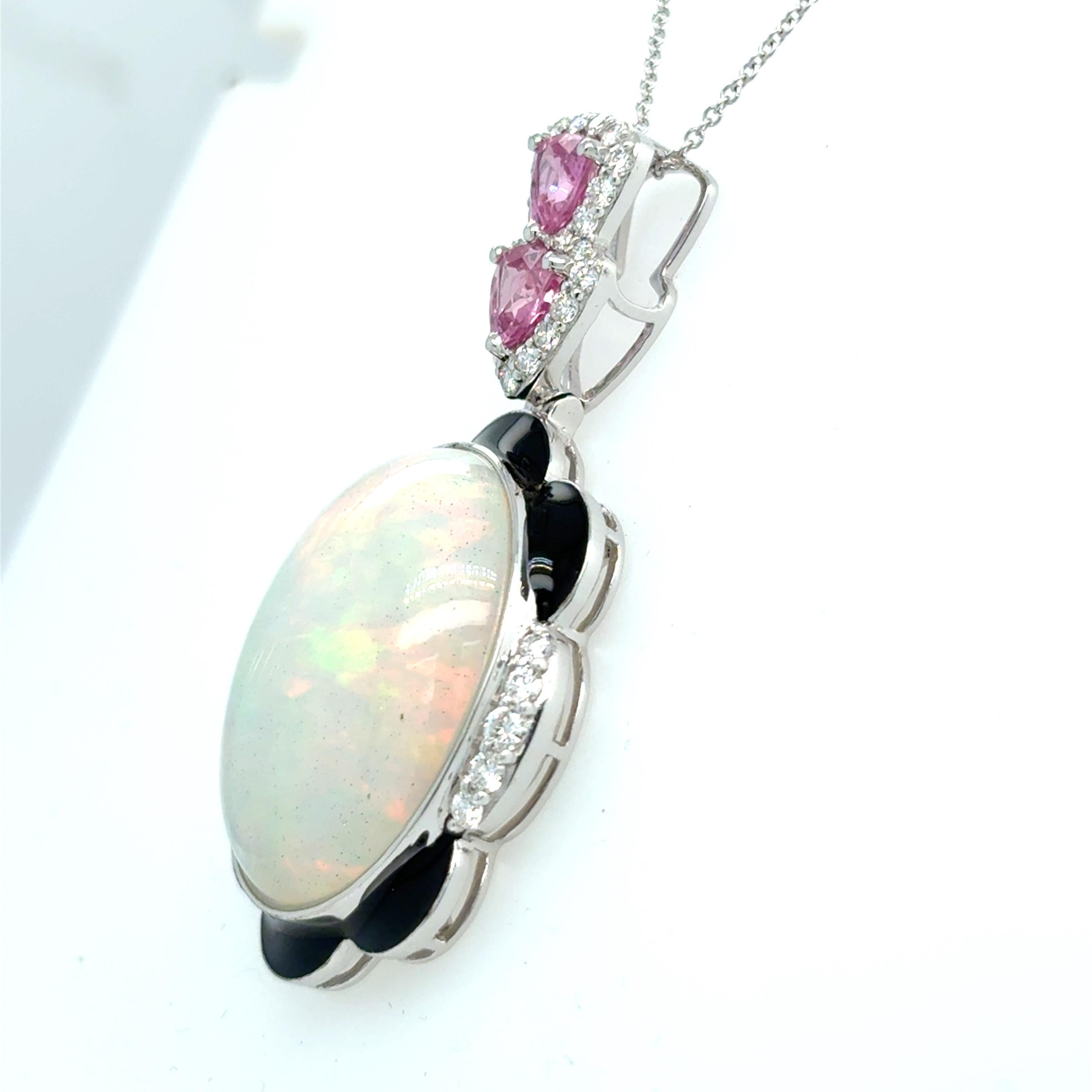 14,29 Karat Opal Pink Saphir Diamant-Anhänger Halskette im Zustand „Neu“ im Angebot in Trumbull, CT