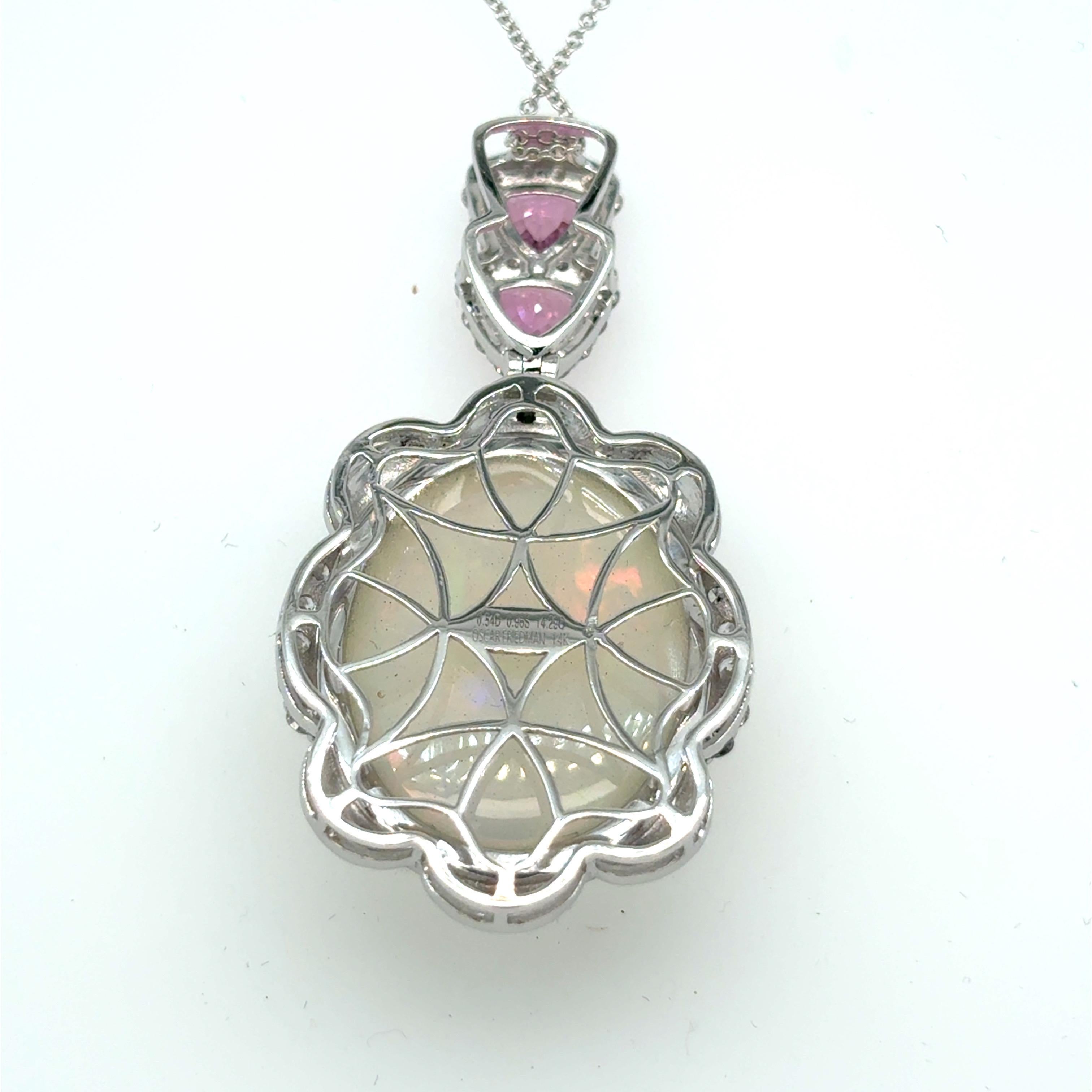 14,29 Karat Opal Pink Saphir Diamant-Anhänger Halskette Damen im Angebot