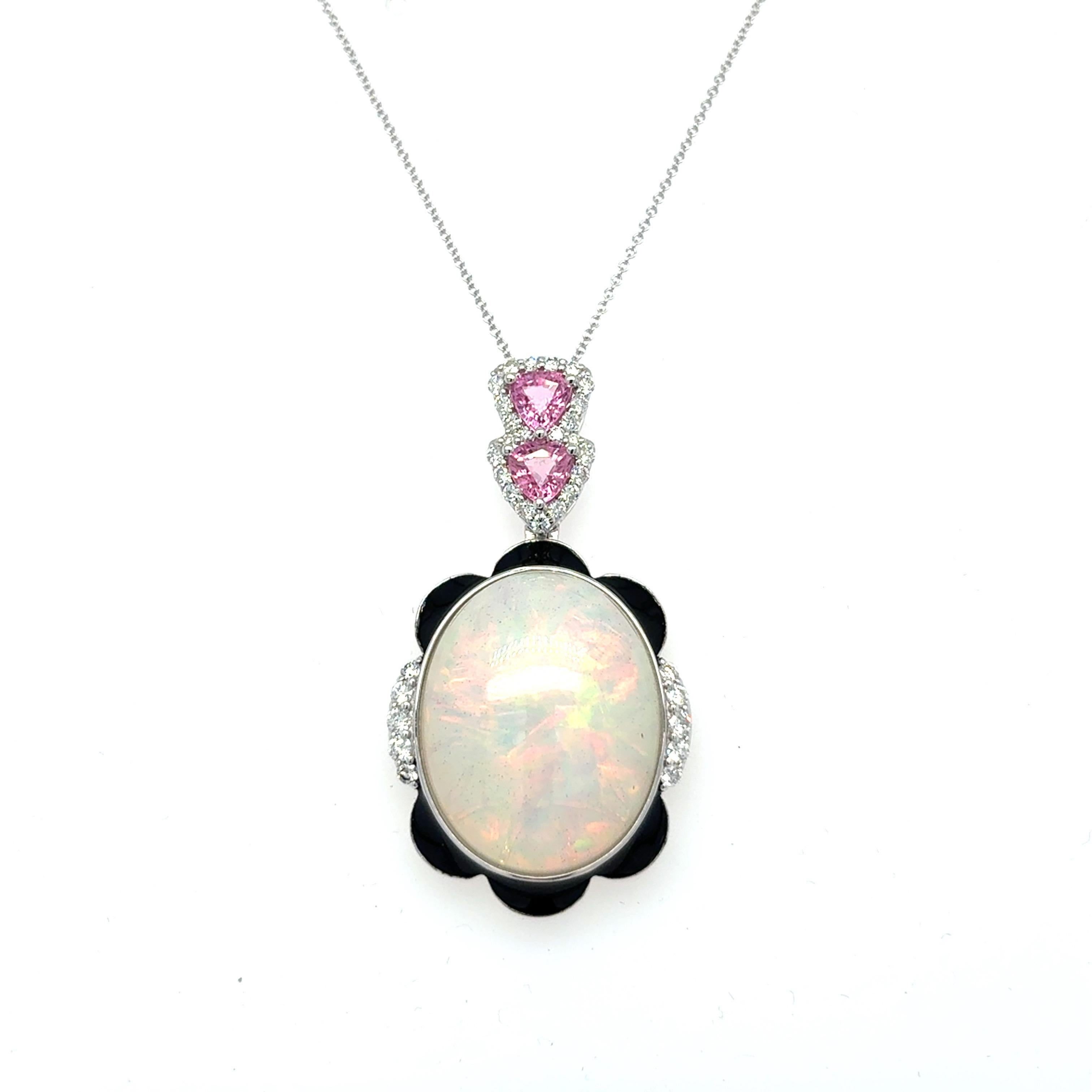 14,29 Karat Opal Pink Saphir Diamant-Anhänger Halskette im Angebot 1