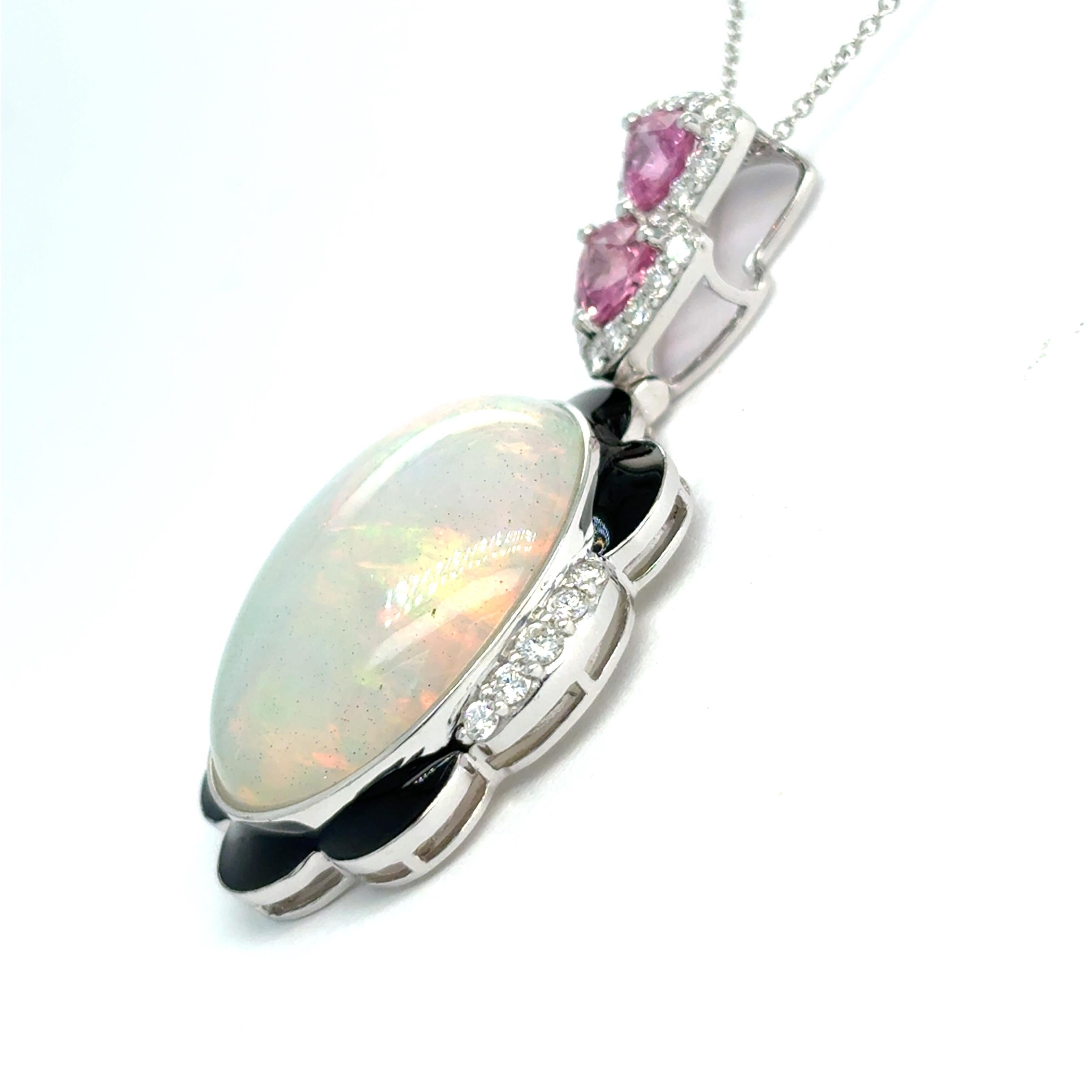 14,29 Karat Opal Pink Saphir Diamant-Anhänger Halskette im Angebot 2
