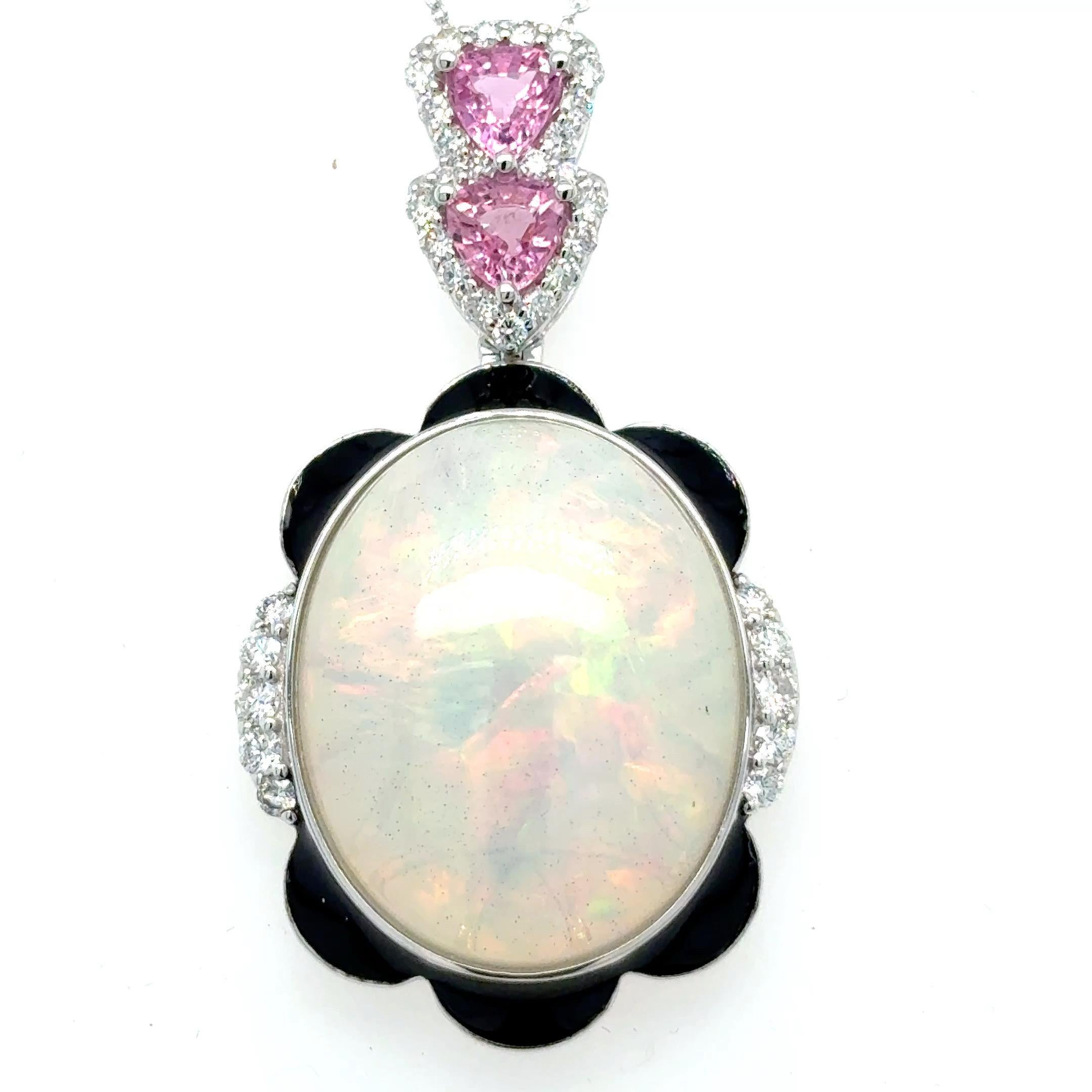 14,29 Karat Opal Pink Saphir Diamant-Anhänger Halskette im Angebot 3