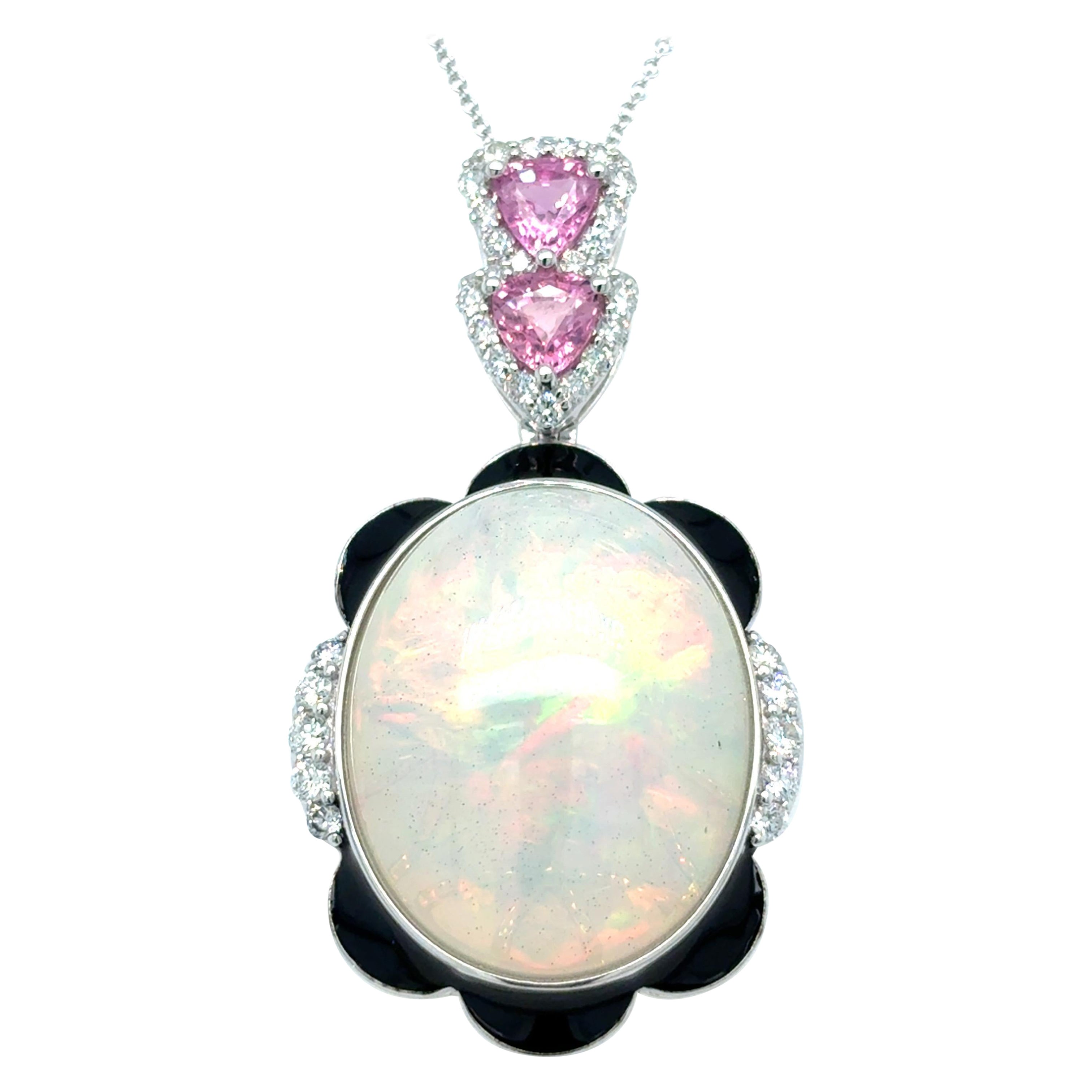 Collana con ciondolo con diamante e zaffiro rosa opale da 14,29 carati