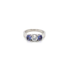 1.42 Total Carat Tanzanite and Diamond Three Stone Ladies Ring