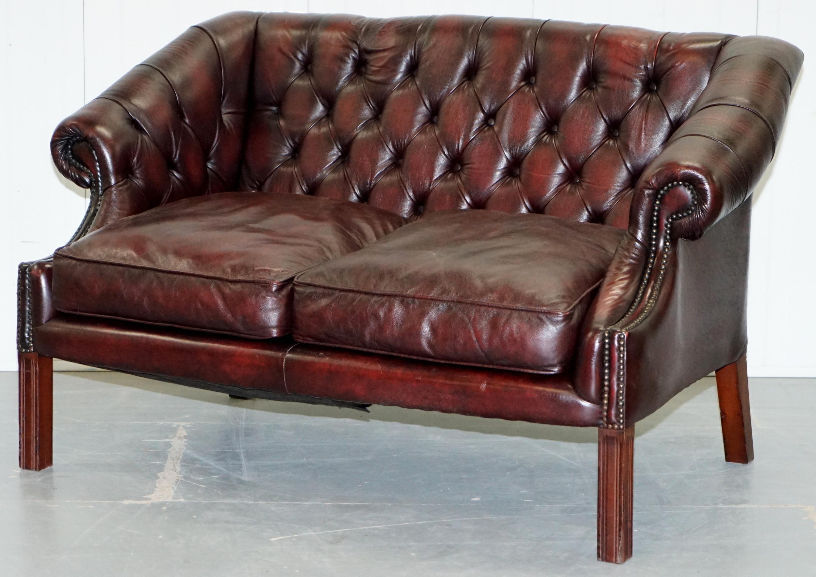 Victorian Chesterfield Lutyen's Style Viceroy's Oxblood Leather Two-Seat Sofa