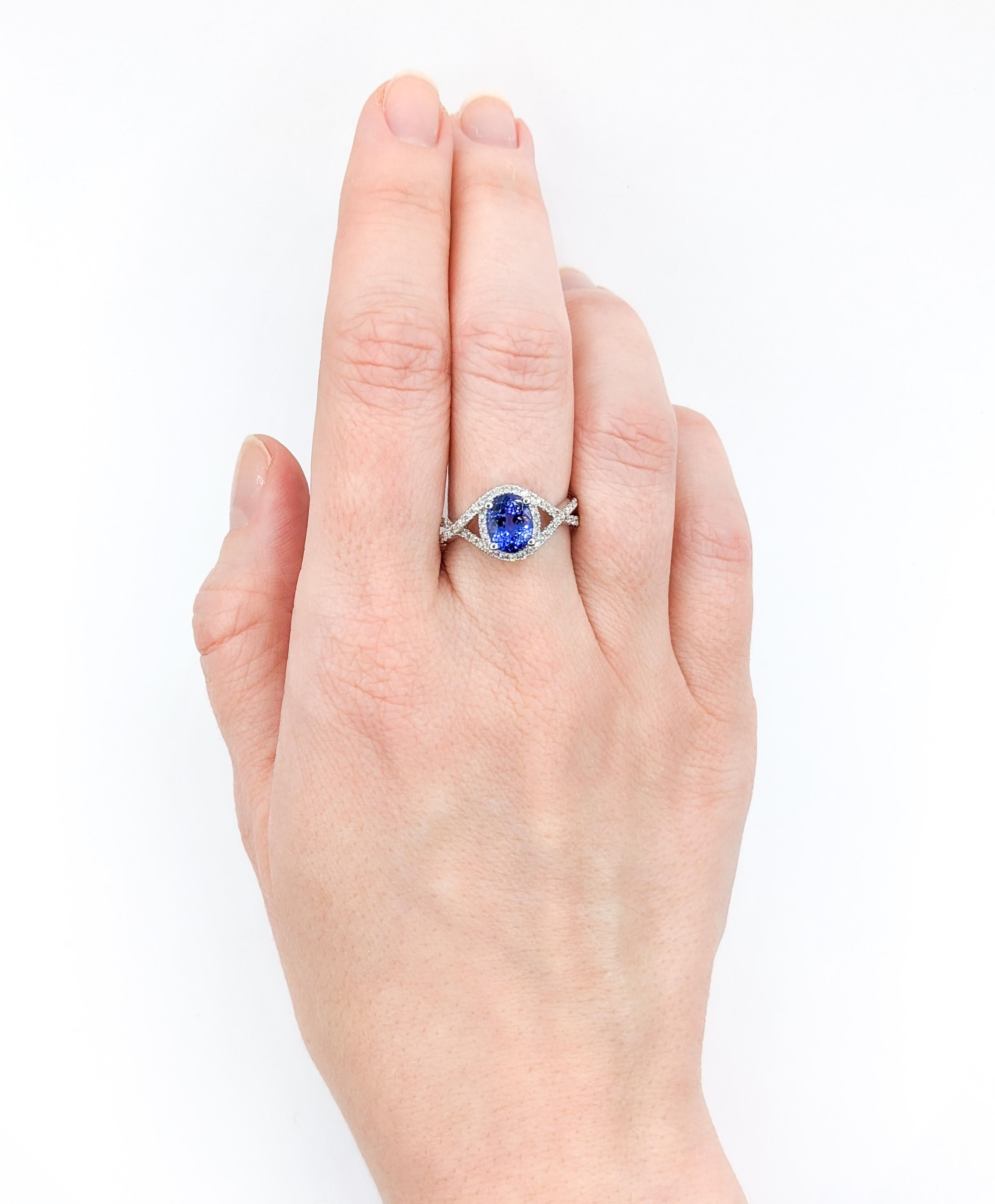 For Sale:  1.42ct Blue Tanzanite & Diamond Ring In White Gold 6