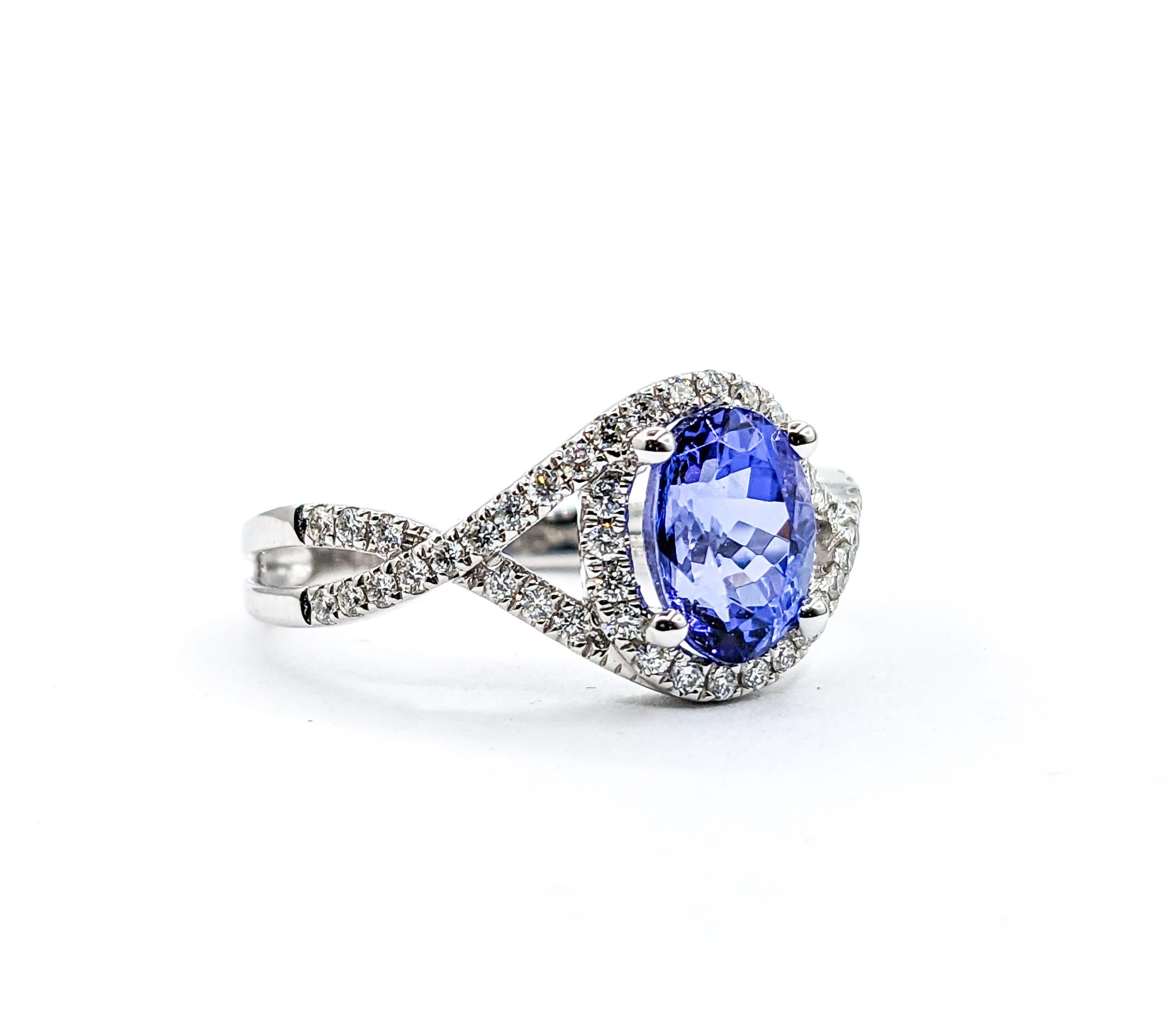 For Sale:  1.42ct Blue Tanzanite & Diamond Ring In White Gold 9