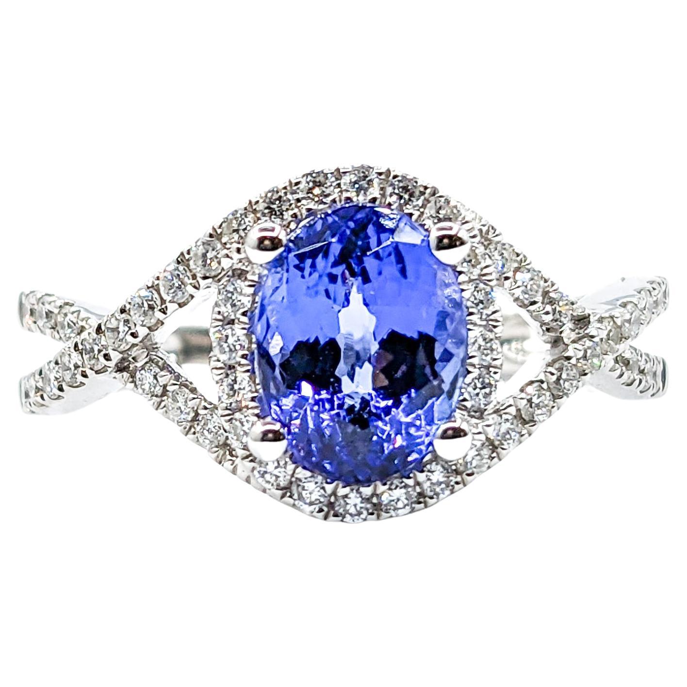 For Sale:  1.42ct Blue Tanzanite & Diamond Ring In White Gold