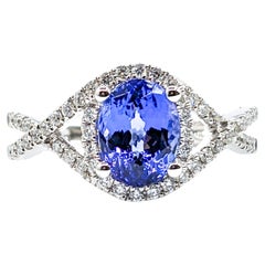 Vintage 1.42ct Blue Tanzanite & Diamond Ring In White Gold