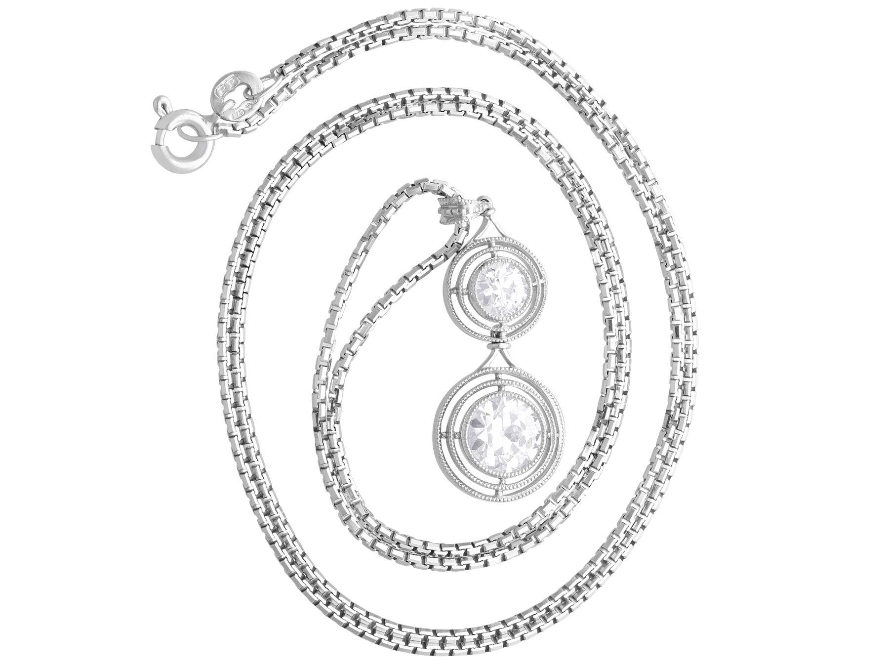 Taille vieille Europe Pendentif antique en platine et diamant de 1,42 carat, vers 1930 en vente