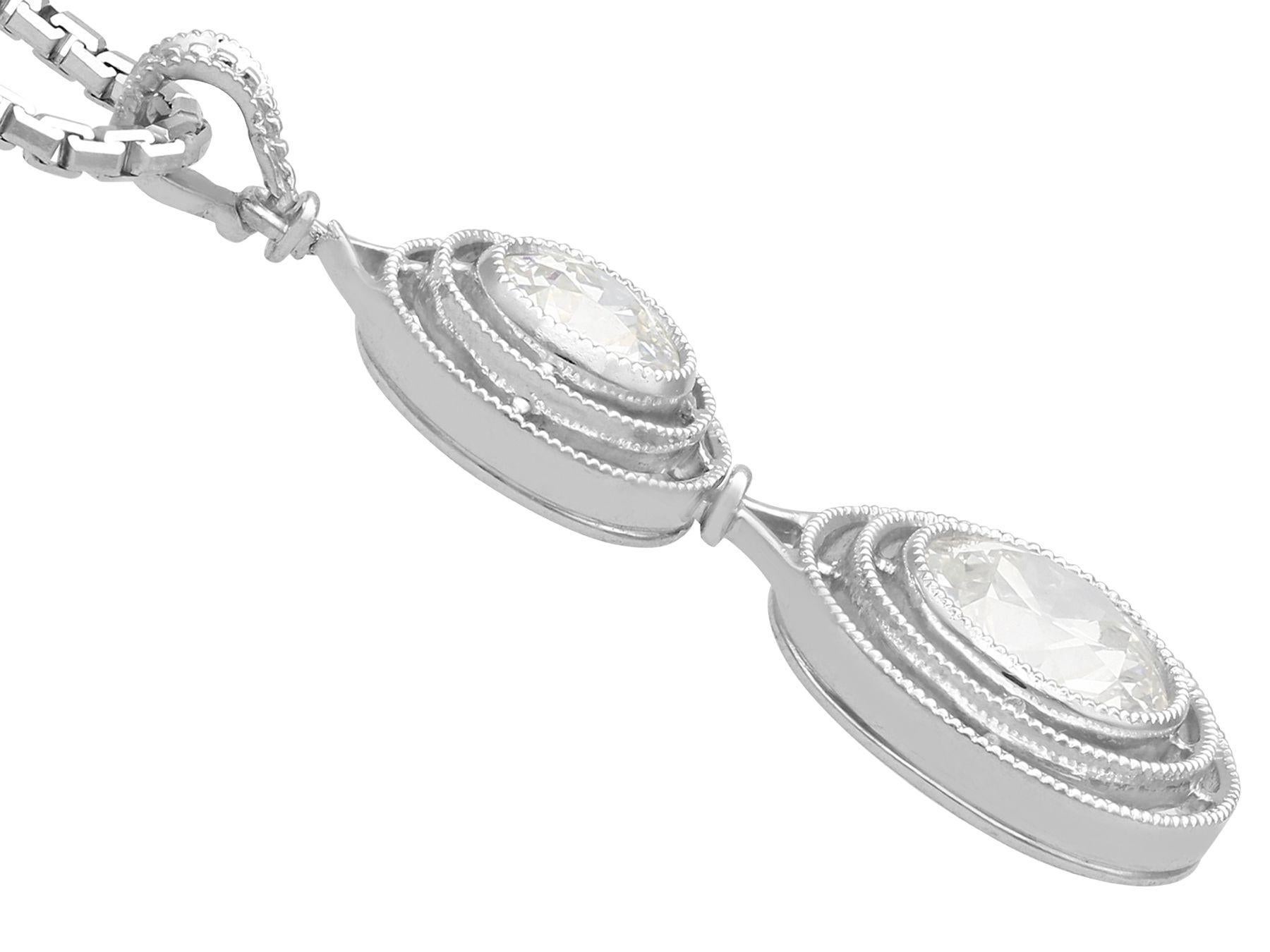 Women's or Men's Antique 1.42 Carat Diamond and Platinum Drop Pendant, circa 1930 For Sale