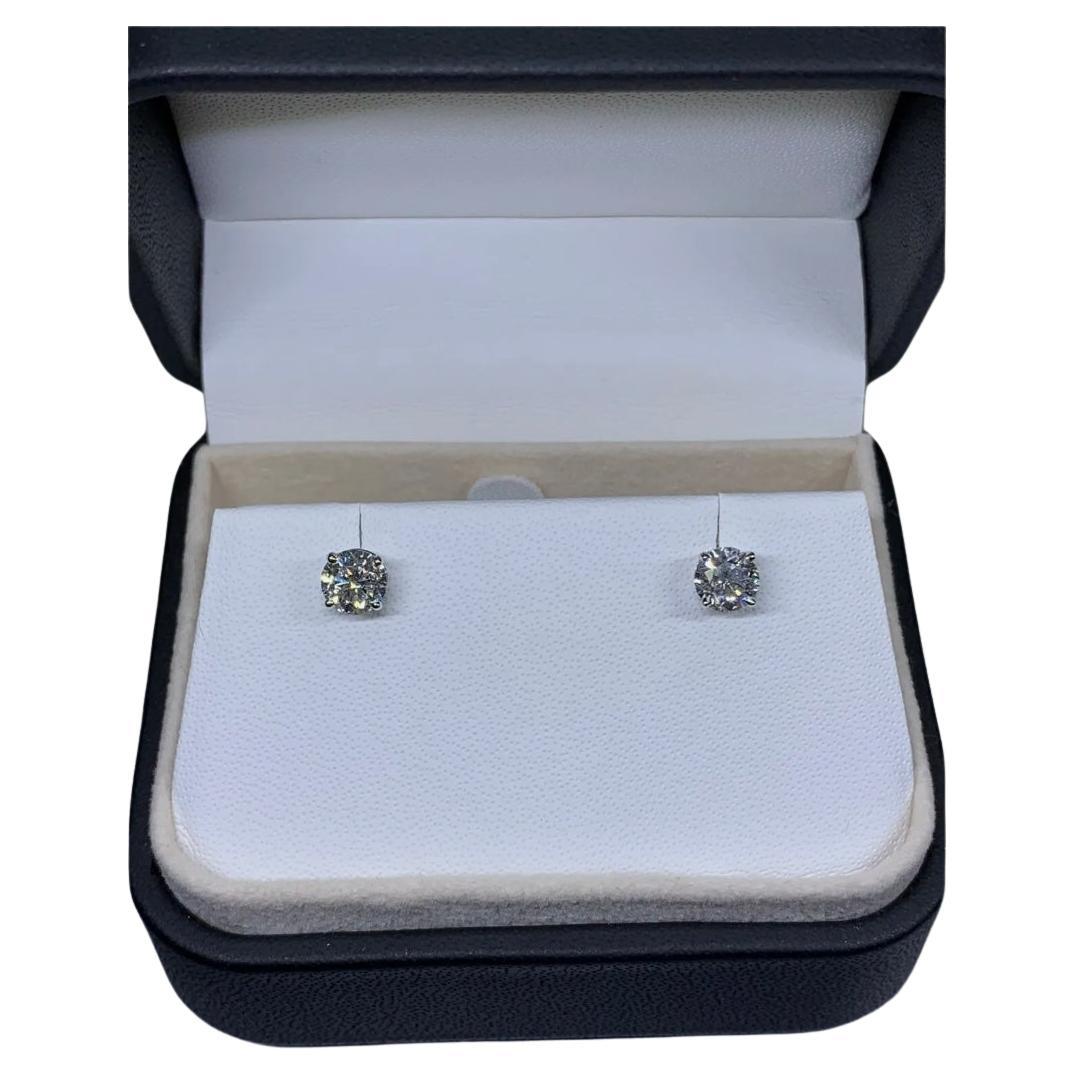 Clous d'oreilles solitaires certifiés en or blanc 18 carats et diamants 1,42 carat