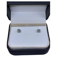 Clous d'oreilles solitaires certifiés en or blanc 18 carats et diamants 1,42 carat