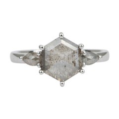 1.42ct Hexagon Salt and Pepper Diamond 14k White Gold Engagement Ring AD1895-4