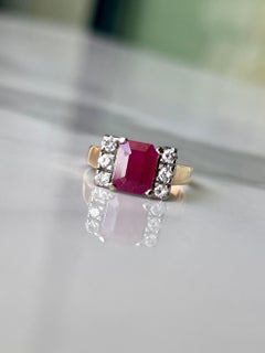 1.42ct Natural Ruby & Diamond Yellow Gold Ring 18kt