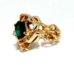 1.42ct Natural Vivid Green Emerald Diamonds Nugget Vine Ring 14kt*