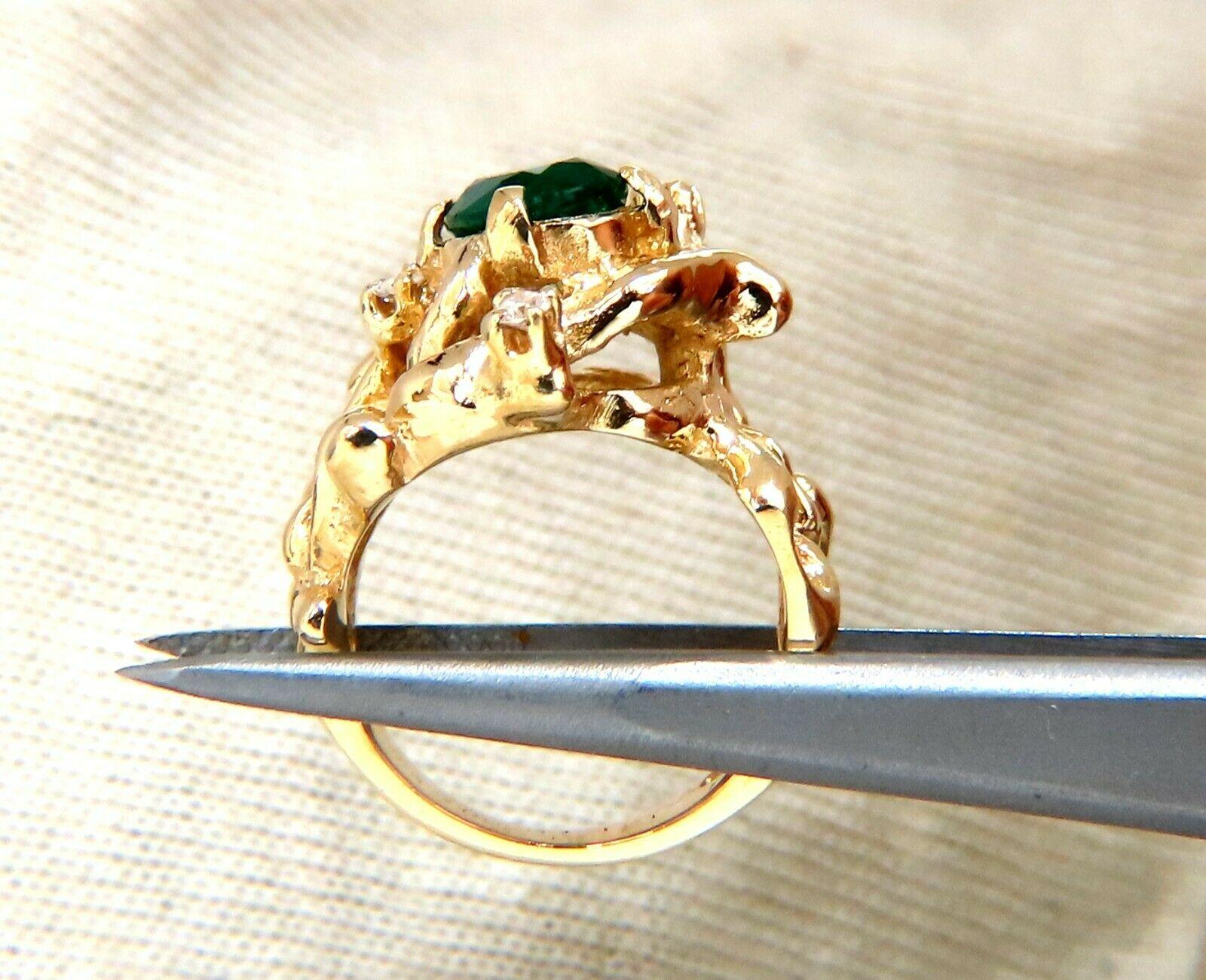 Women's or Men's 1.42ct Natural Vivid Green Emerald Diamonds Nugget Vine Ring 14kt For Sale