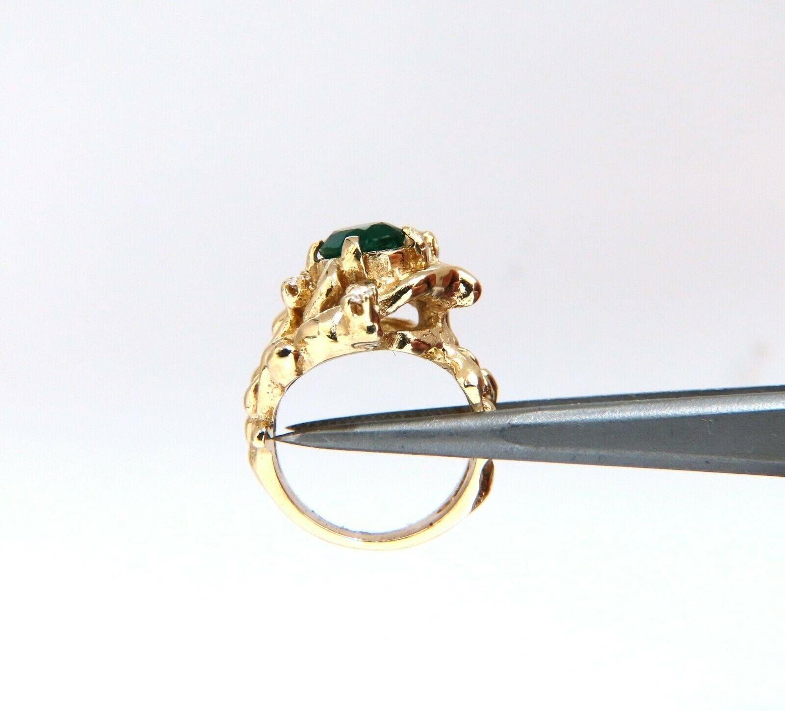 1.42ct Natural Vivid Green Emerald Diamonds Nugget Vine Ring 14kt For Sale 3