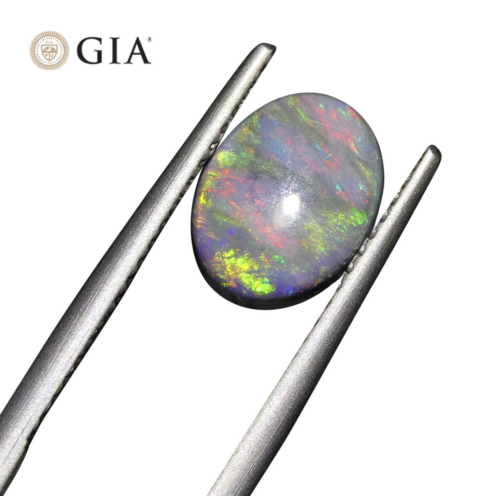 Women's or Men's 1.42ct Oval Cabochon Black Opal GIA Certified For Sale
