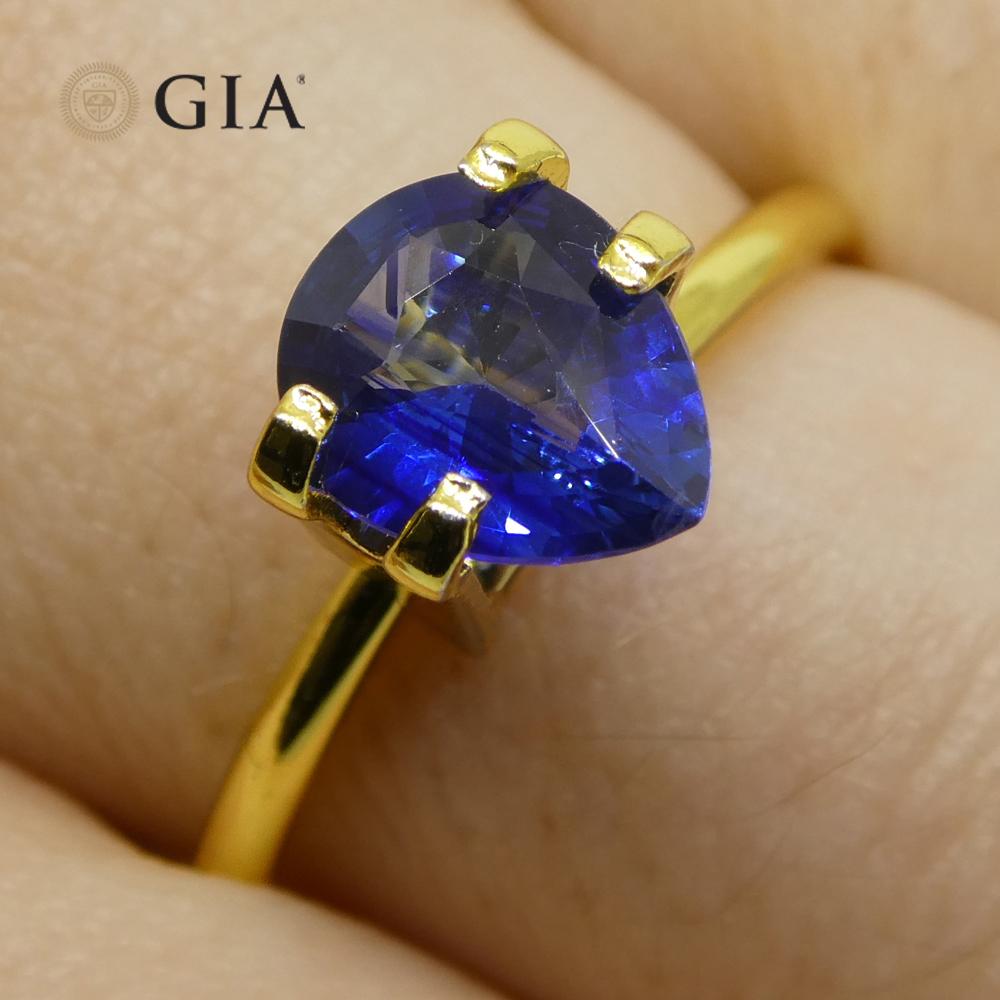 Brilliant Cut 1.42ct Pear Blue Sapphire GIA Certified Sri Lanka For Sale