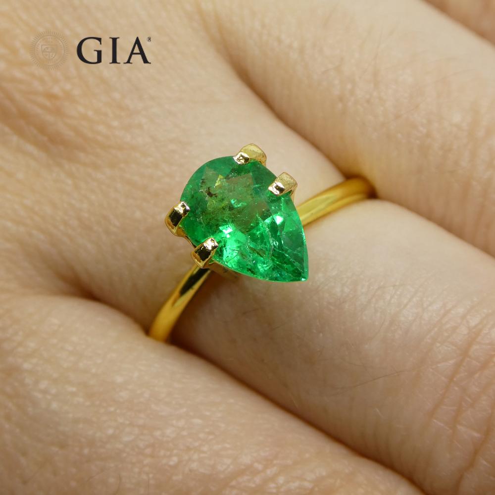Pear Cut 1.42ct Pear Green Emerald GIA Certified Colombia   For Sale