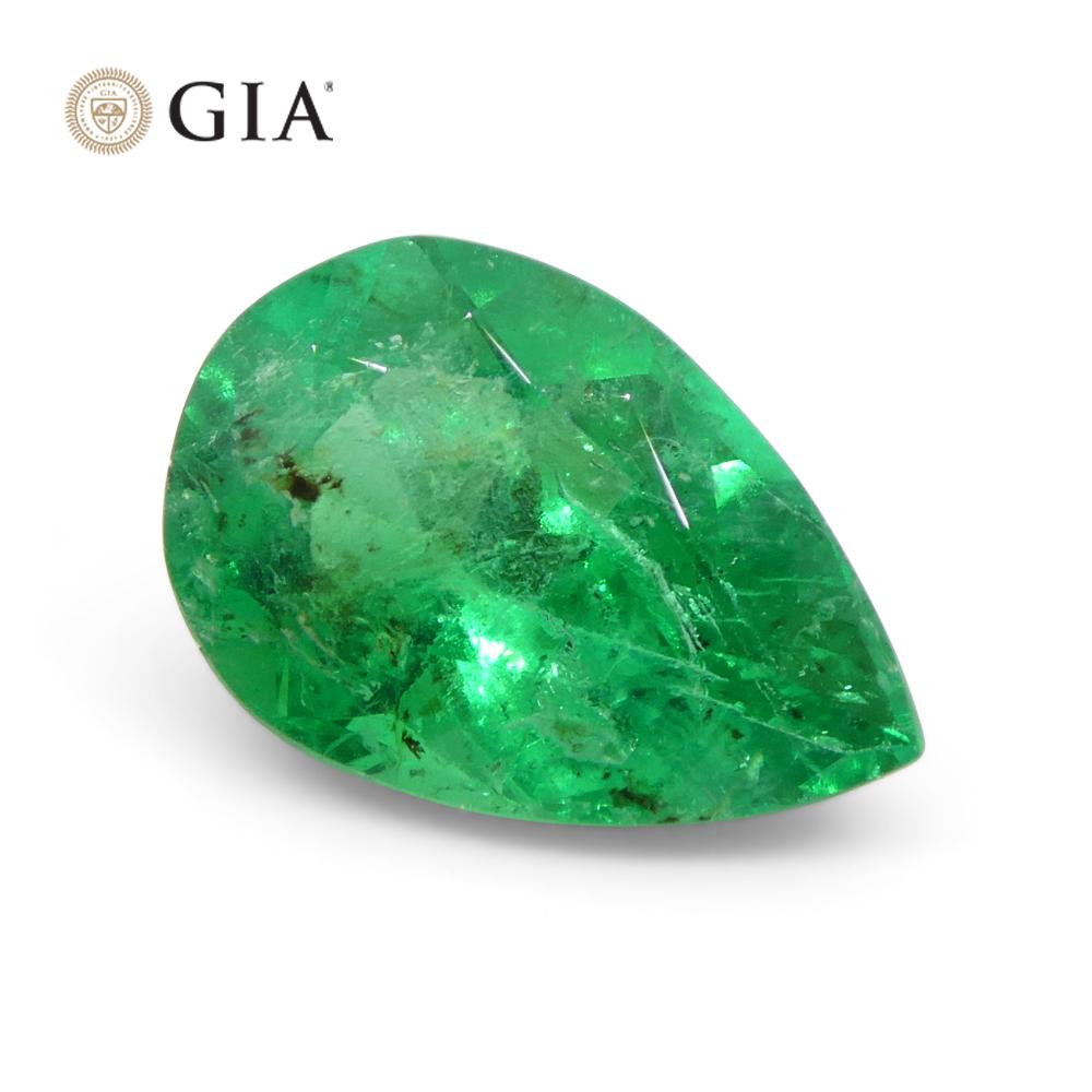 1.42ct Pear Green Emerald GIA Certified Colombia   For Sale 2