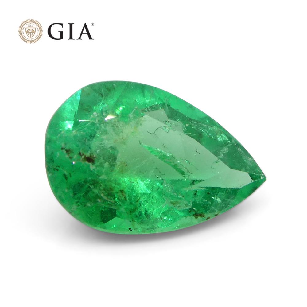 1.42ct Pear Green Emerald GIA Certified Colombia   For Sale 3