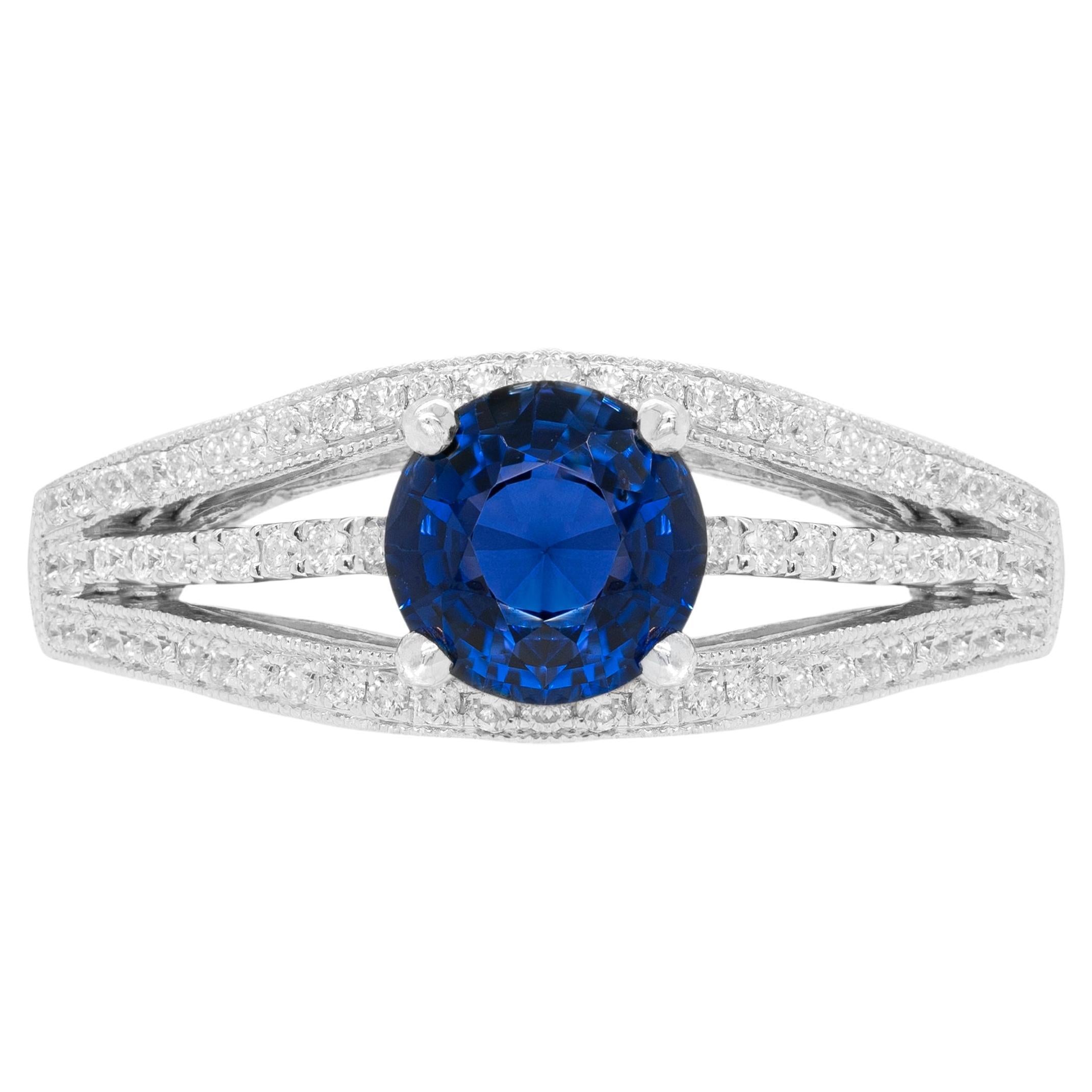 1.42ct Sapphire and Diamond 18 Carat White Gold Engagement Ring For Sale