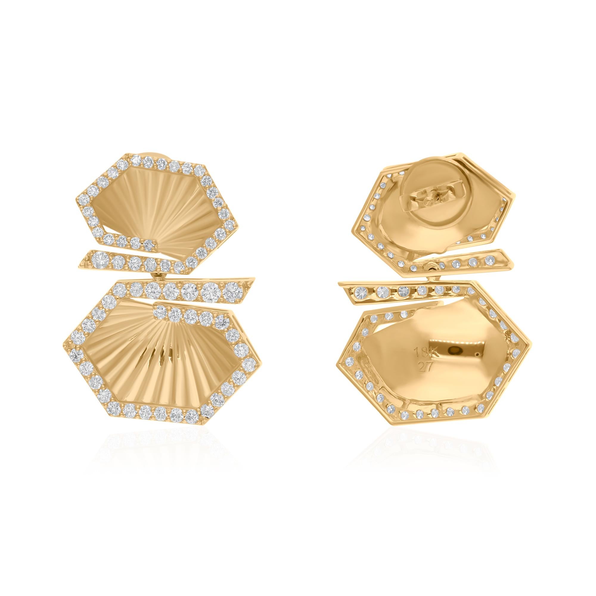 1.42Ct SI/H Runder Brillantschliff Diamant Ohrringe 18 Karat Gelbgold Schmuck (Moderne) im Angebot