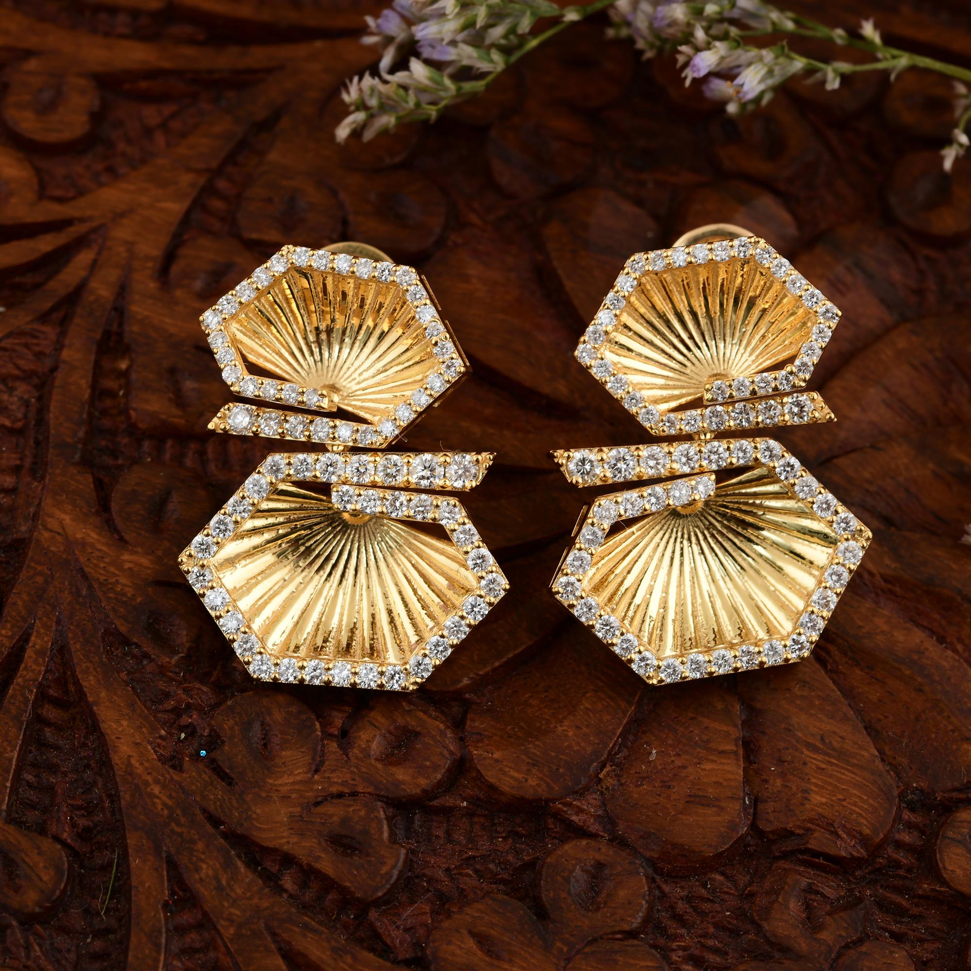 1.42Ct SI/H Runder Brillantschliff Diamant Ohrringe 18 Karat Gelbgold Schmuck (Rundschliff) im Angebot