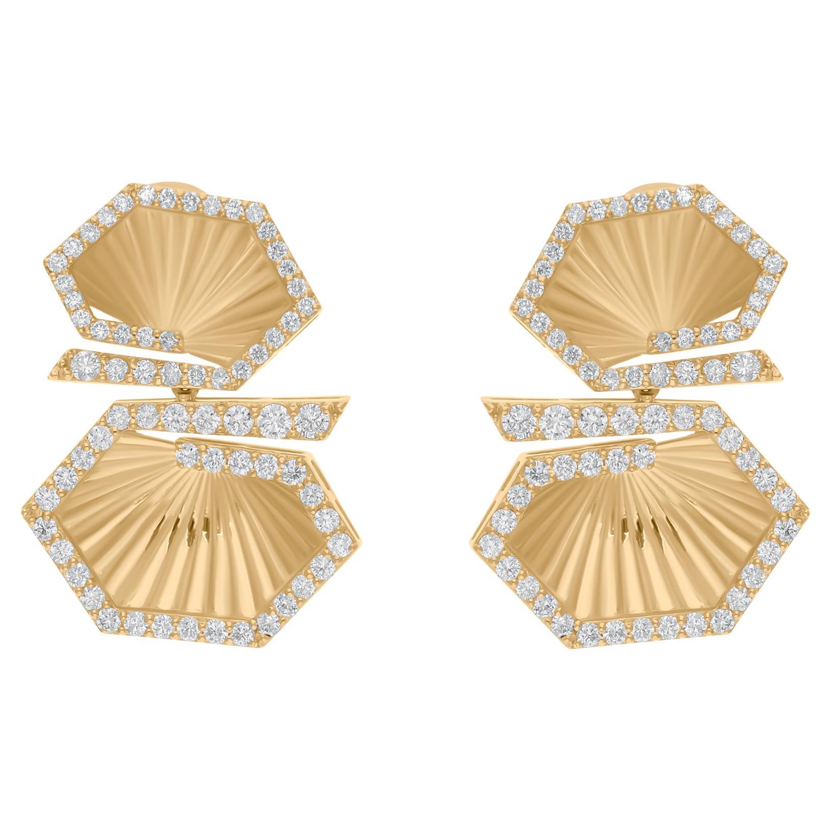 1.42Ct SI/H Round Brilliant Cut Diamond Earrings 18 Karat Yellow Gold Jewelry