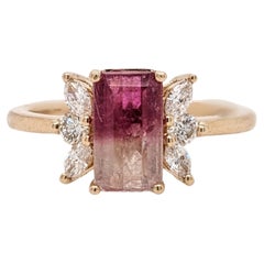 1.4ct Bi-Color Tourmaline Ring w Earth Mined Diamonds in Solid 14K Gold EM 9x5mm