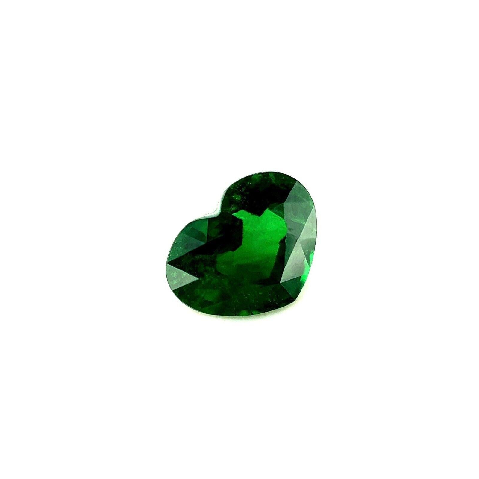 1.42ct Tsavorite Garnet Fine Colour Vivid Green Heart Cut Rare Gem 7.8x6mm

Fine Vivid Green Tsavorite Garnet Gemstone.
1.42ct Carat stone with a beautiful vivid green colour and very good clarity. Some small natural Inclusions visible when looking