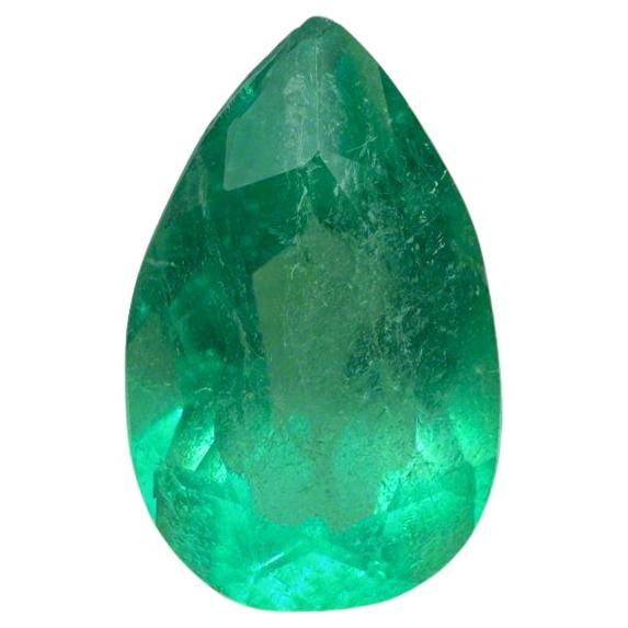 1.42ct Yellowish Green Colombian Emerald - Pear Cut May Birthstone Gemstone For Sale