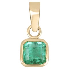 1.42cts 14K Colombian Emerald-Asscher Cut Bezel Set Gold Solitaire Pendant