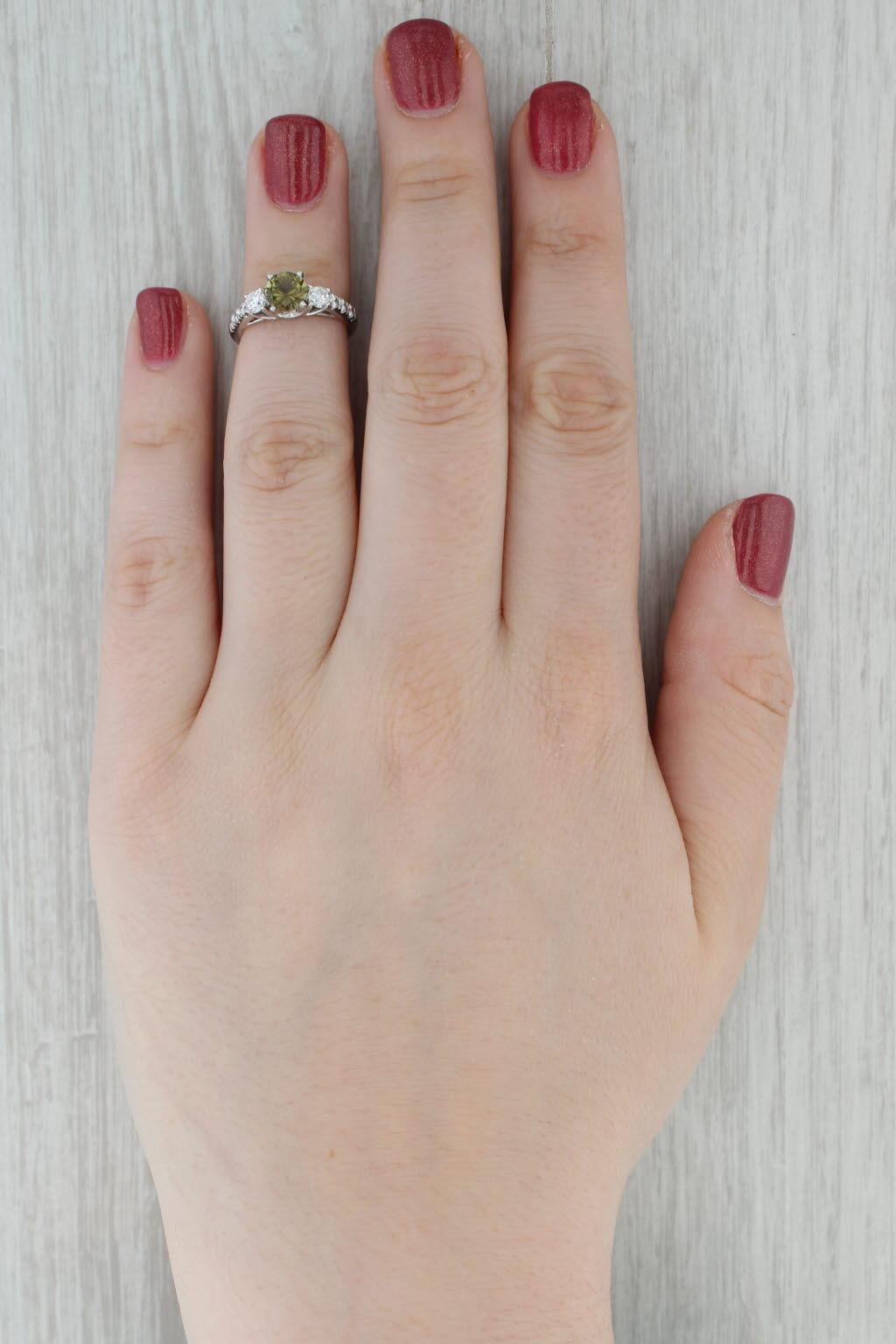 1.42ctw Grüner Turmalin Diamant Ring 18k Weißgold Größe 4 Verlobung im Angebot 3
