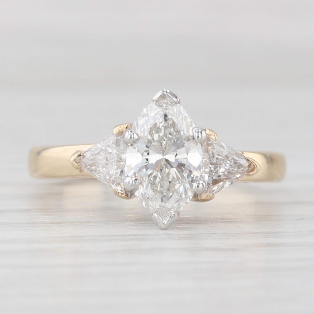 Anillo de compromiso de diamantes marquesa de 1,42 ctw Oro amarillo de 14k Talla 6 GIA en Bueno estado para la venta en McLeansville, NC