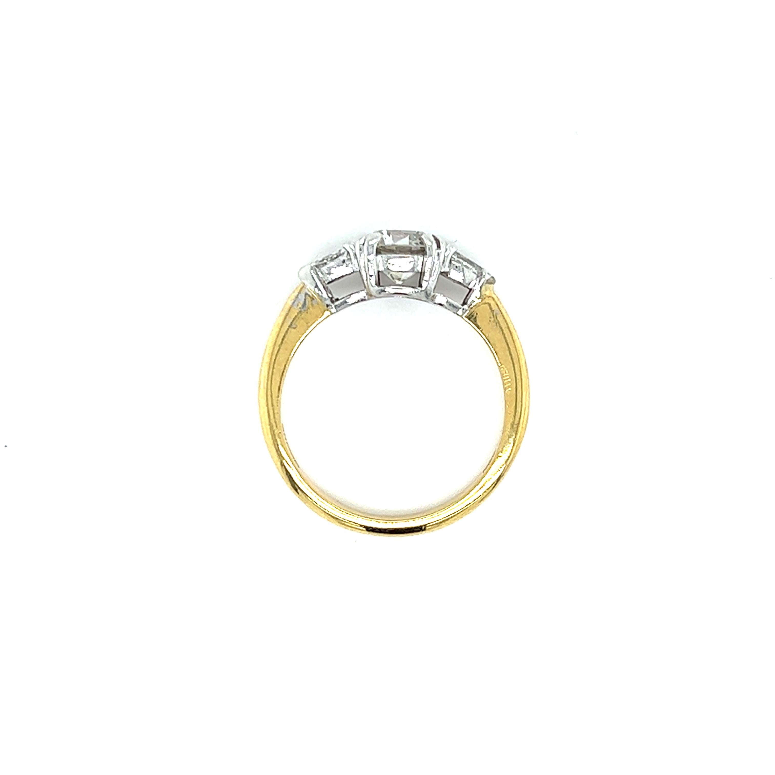 Contemporary 1.42ctw Old European Cut Diamond Engagement Ring in 18k White and Yellow Gold For Sale