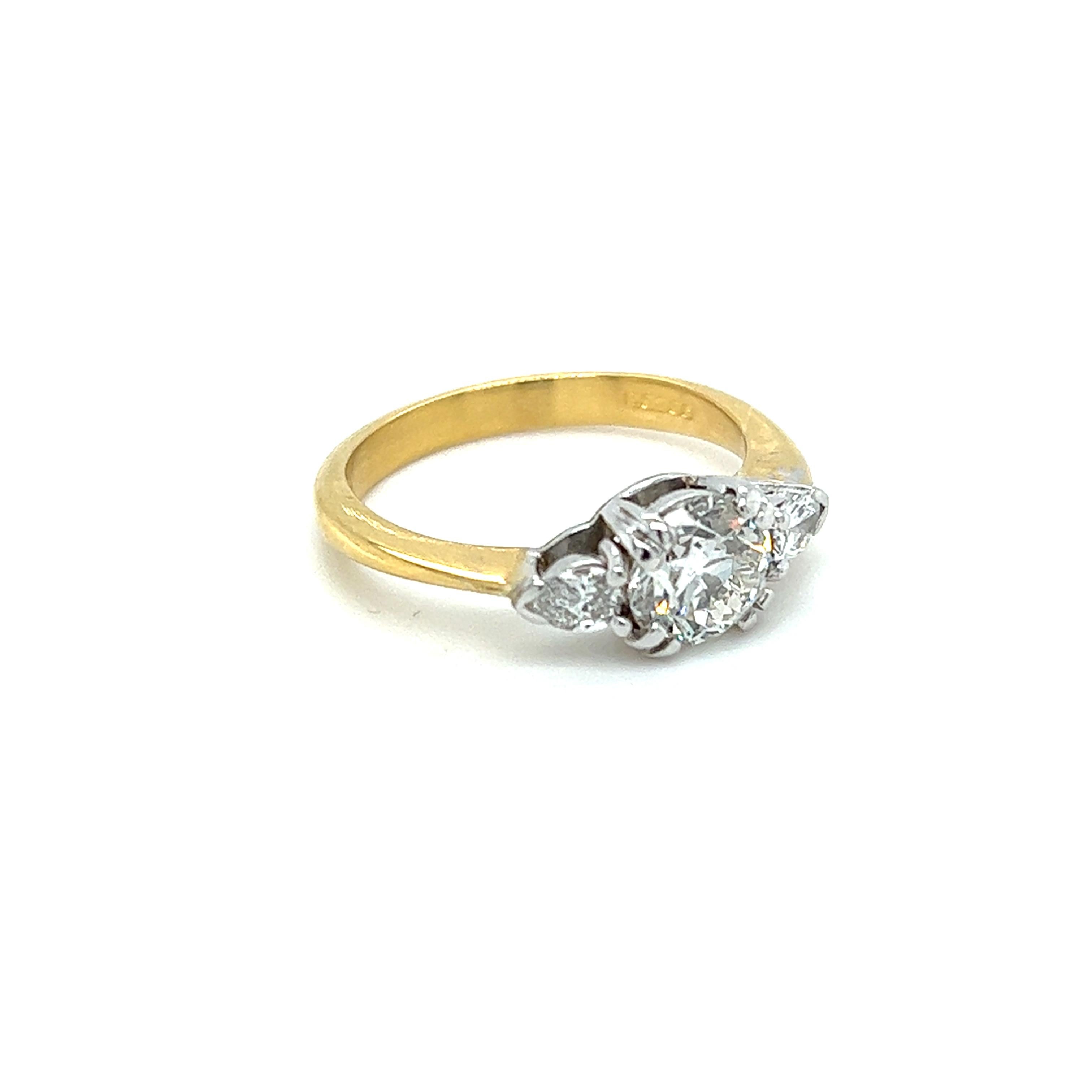 1.42ctw Old European Cut Diamond Engagement Ring in 18k White and Yellow Gold In Good Condition For Sale In Towson, MD