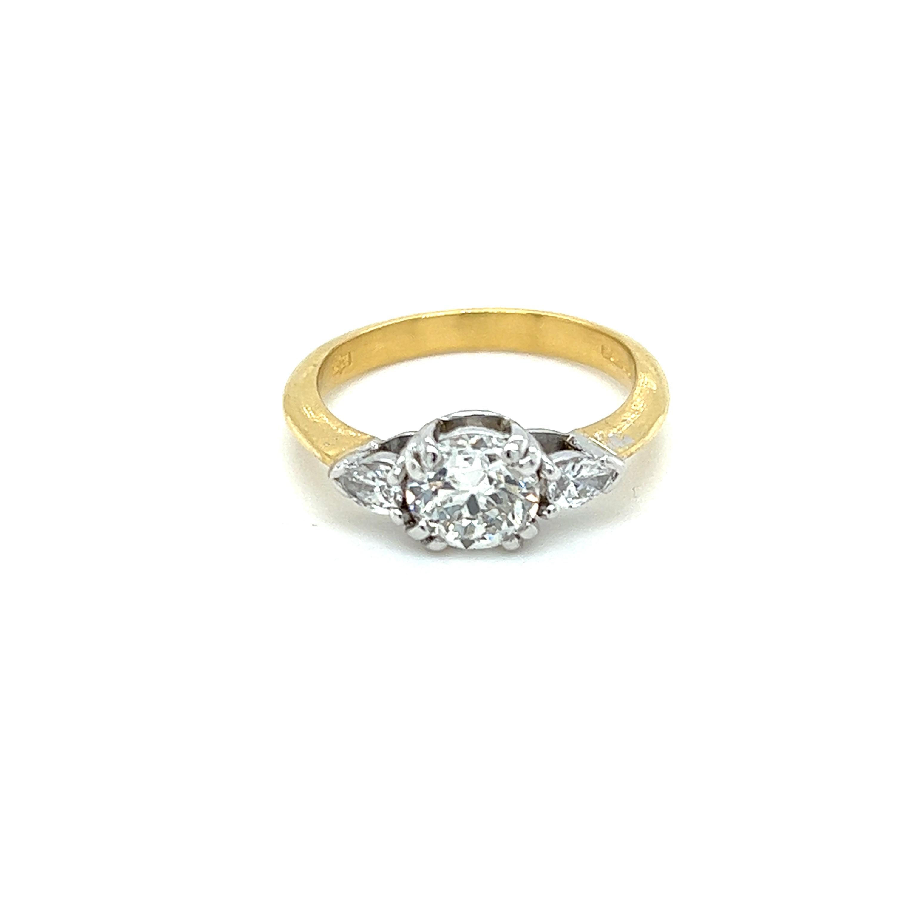 1.42ctw Old European Cut Diamond Engagement Ring in 18k White and Yellow Gold For Sale 1