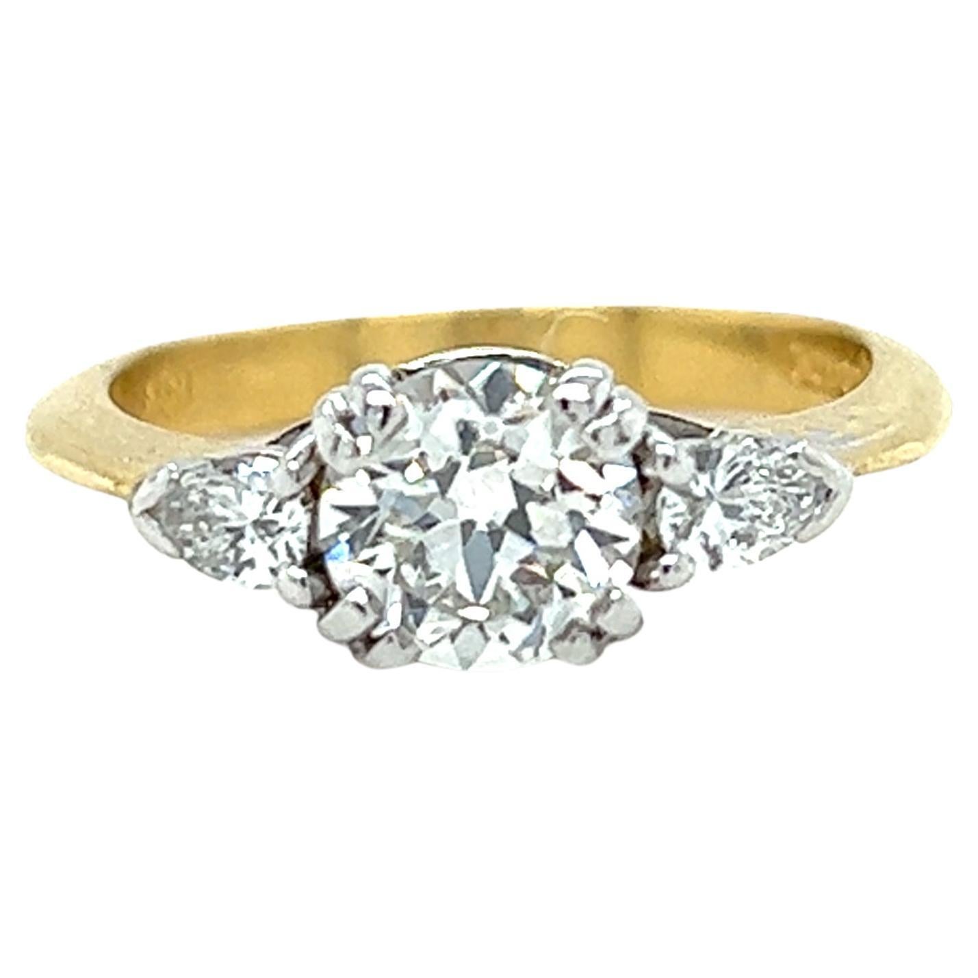 1.42ctw Old European Cut Diamond Engagement Ring in 18k White and Yellow Gold For Sale
